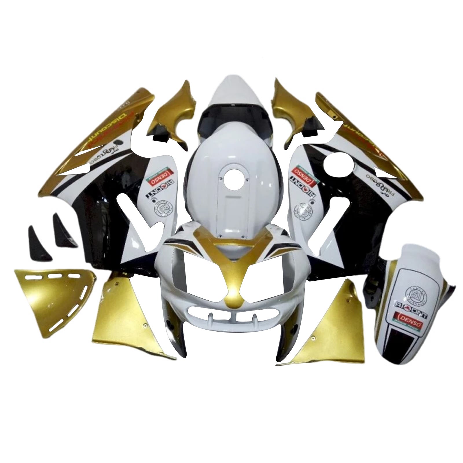 Amotopart 2002-2005  Kawasaki ZX12R White Black Gold Fairing Kit