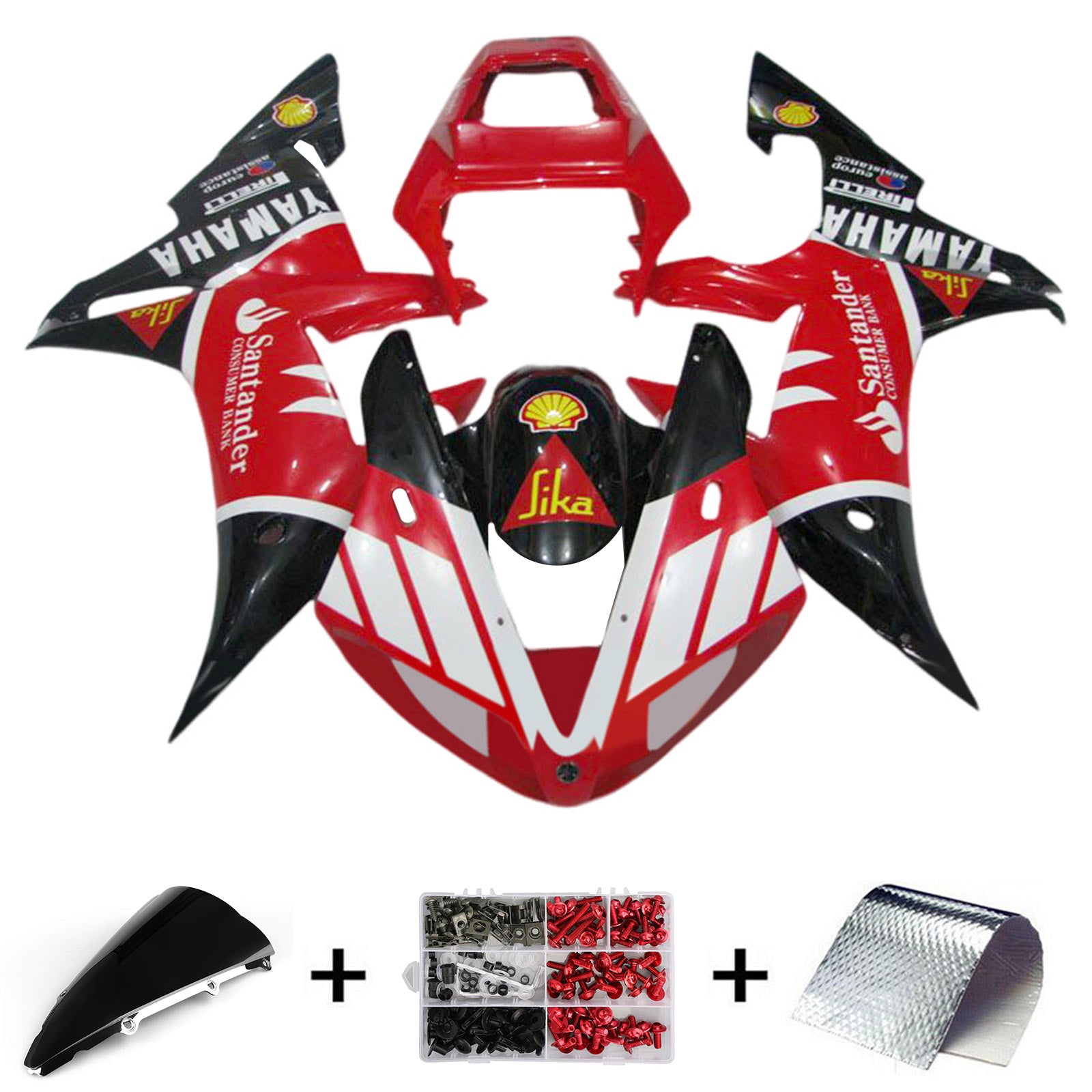 Amotopart 2002–2003 Yamaha YZF R1 weiß schwarz rot Verkleidungssatz