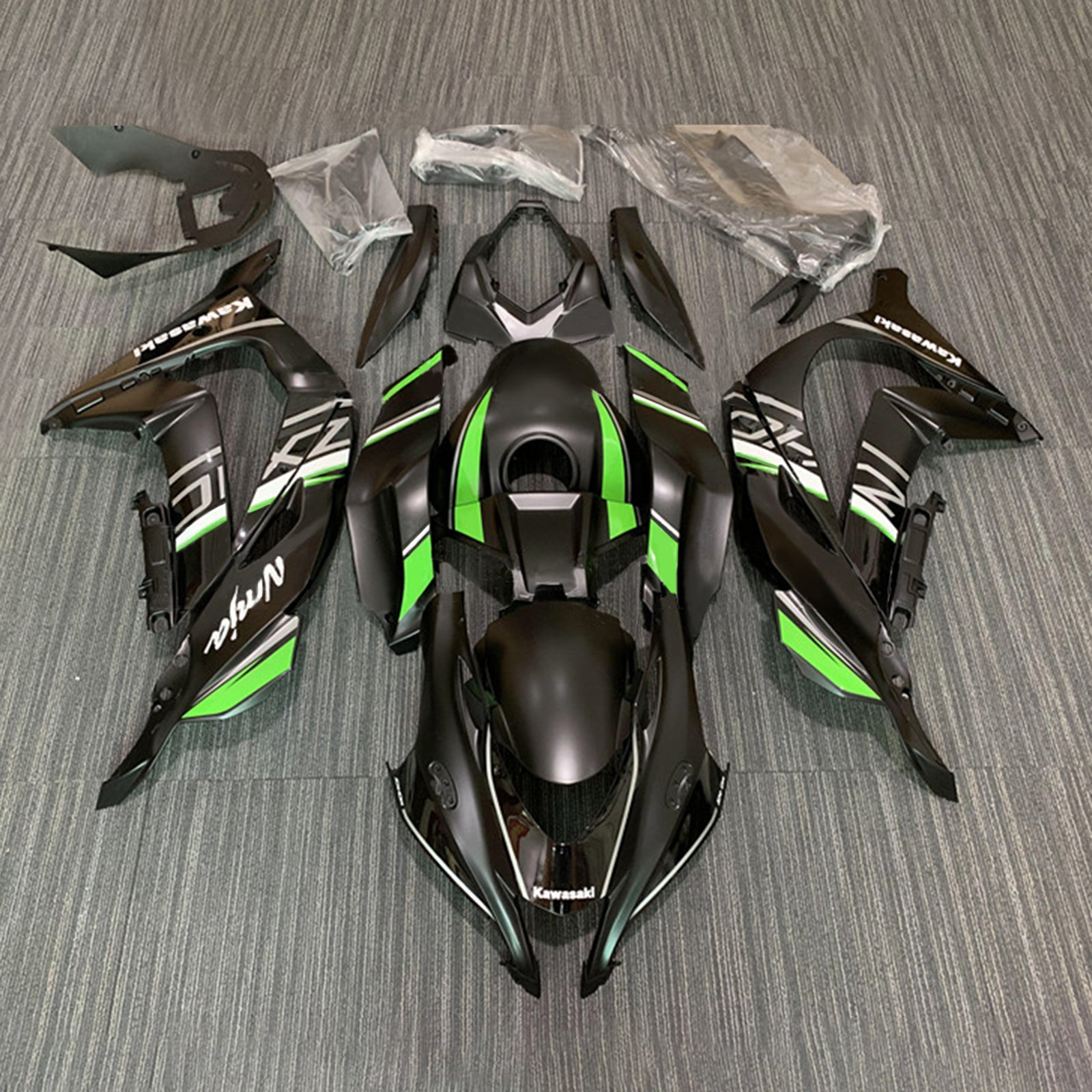 Amotopart 2016-2020 Kawasaki ZX10R Black&Green Style10 Fairing Kit