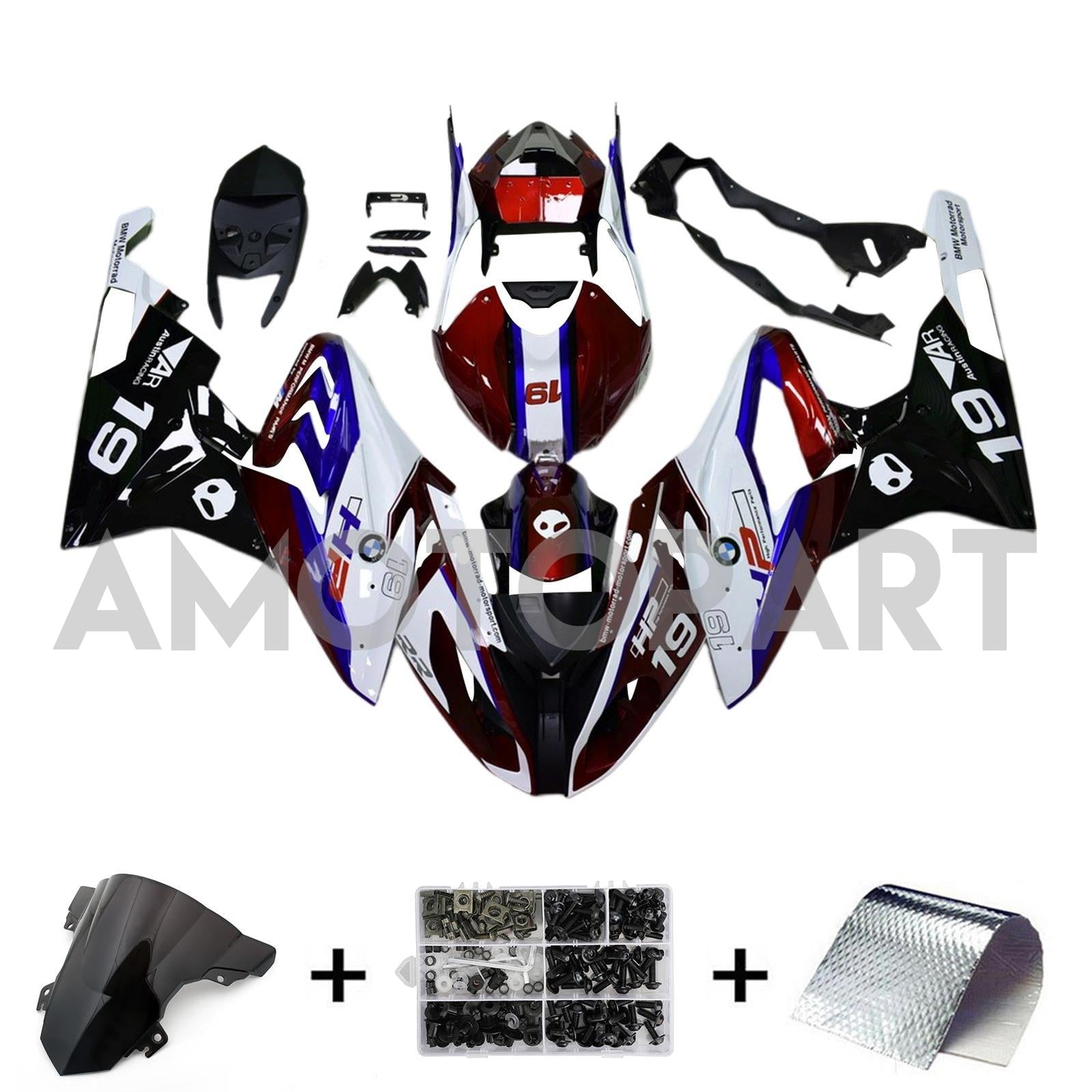 Amotopart BMW S1000RR 2017-2018 Bleu&Kit de carénage rouge Style9