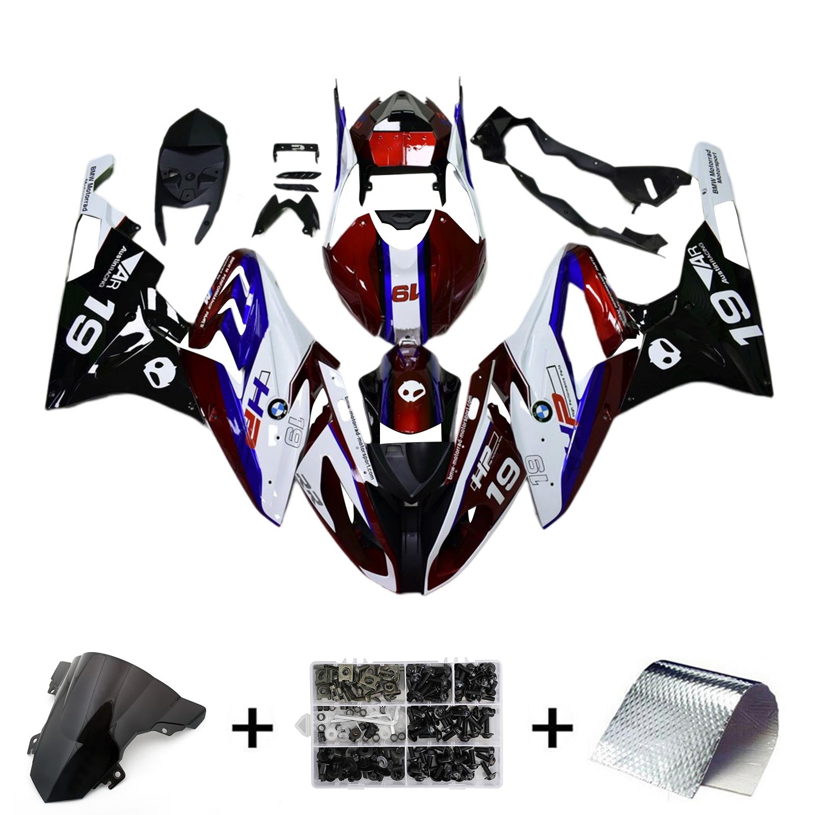 Kit de carénage Amotopart BMW S1000RR 2017-2018 bleu et rouge Style9