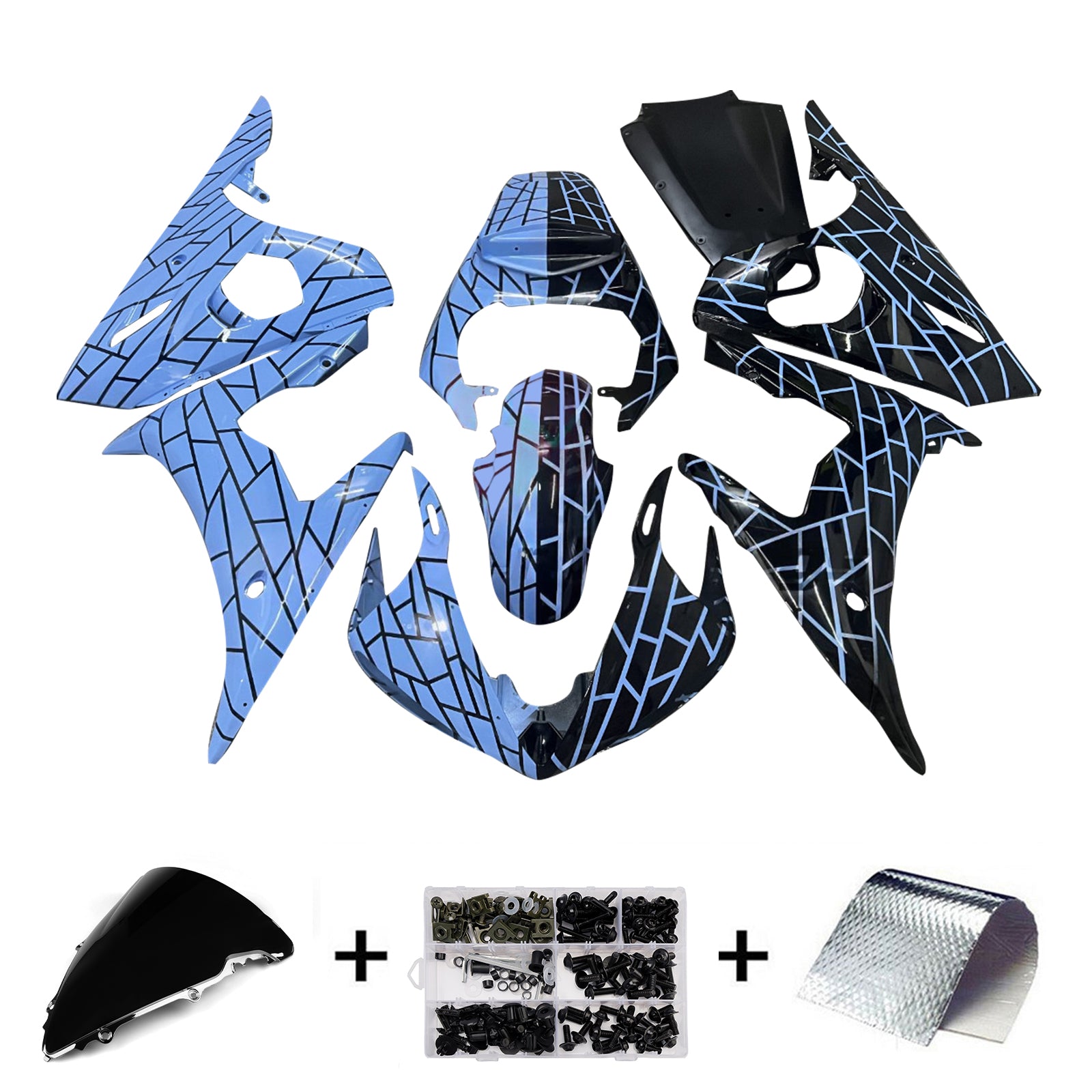 Amotopart 2003-2004 Yamaha YZF-R6/ 2006-2009 R6S Blue Black Fairing Kit