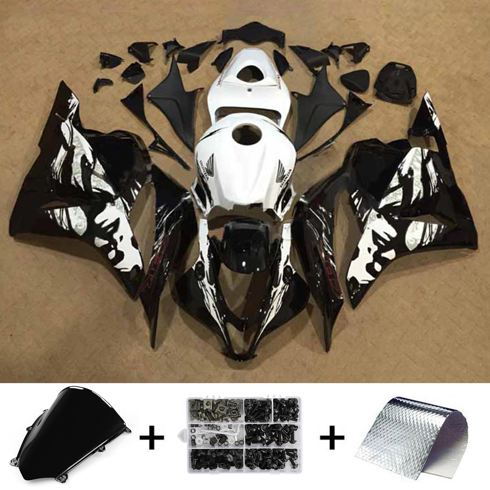 Amotopart 2009-2012 Honda CBR600RR Kit de carénage noir blanc