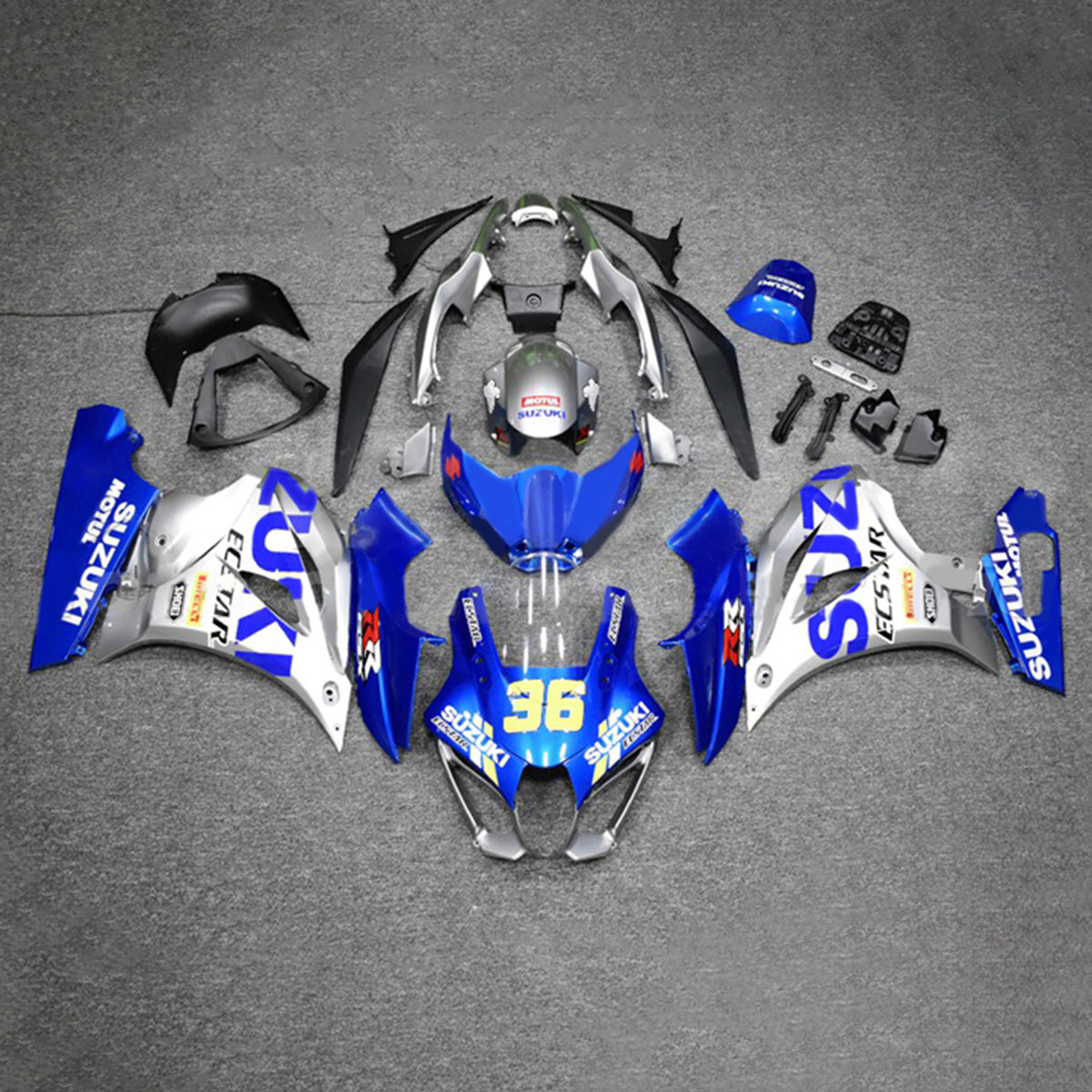 Amotopart 2017-2024 K17 GSXR1000 Suzuki Kit de carénage bleu et argent