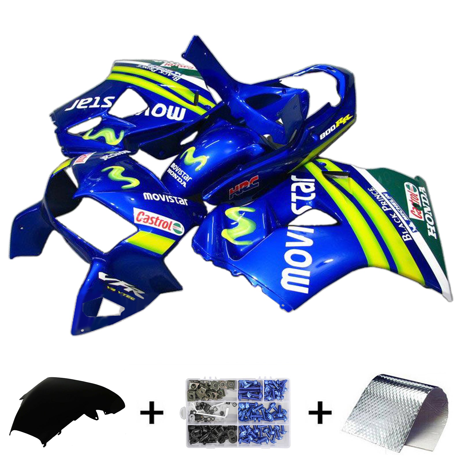 Blaues Verkleidungsset für Honda VFR800 von Amotopart 1998–2001