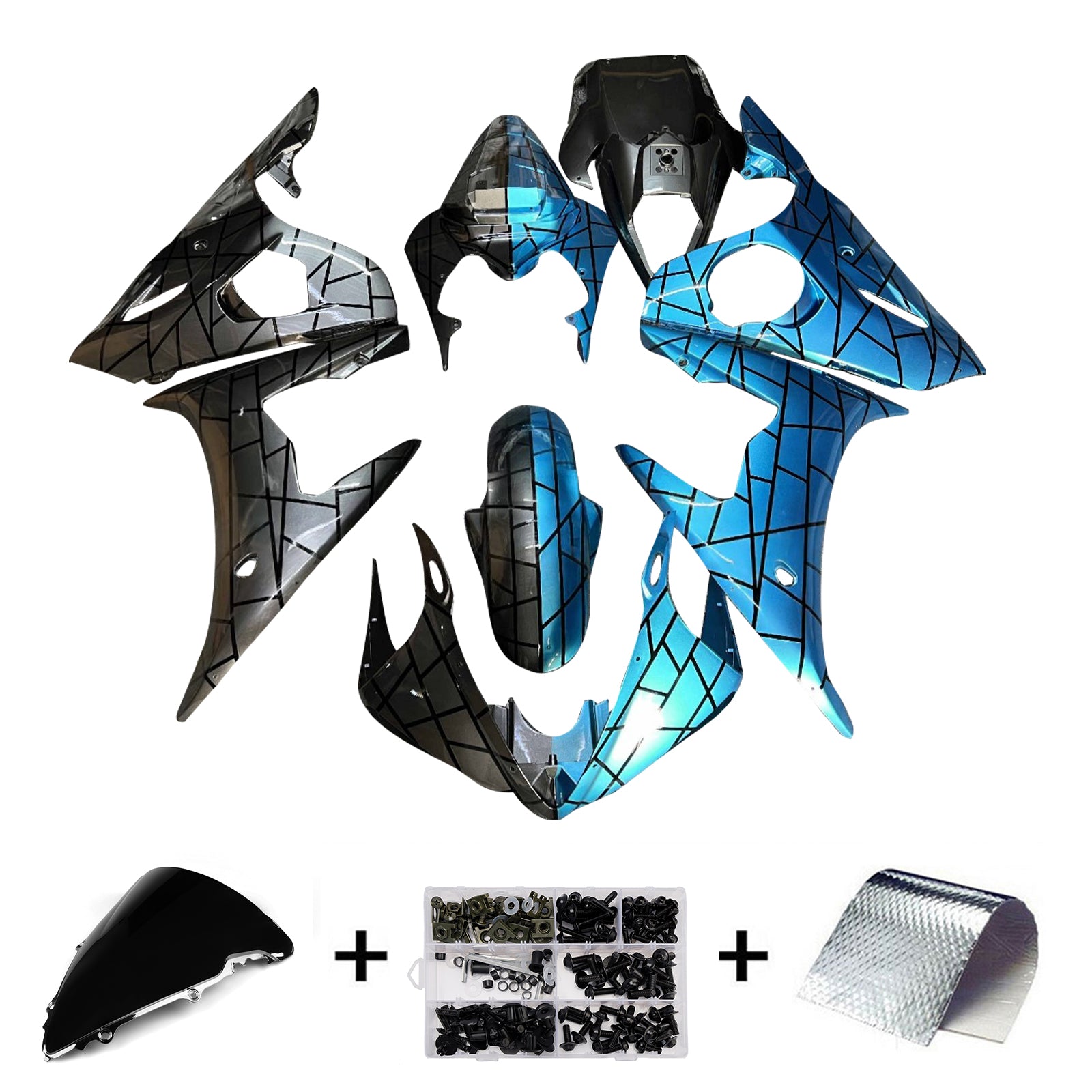 Amotopart 2005 Yamaha YZF-R6 Blue Grey Fairing Kit