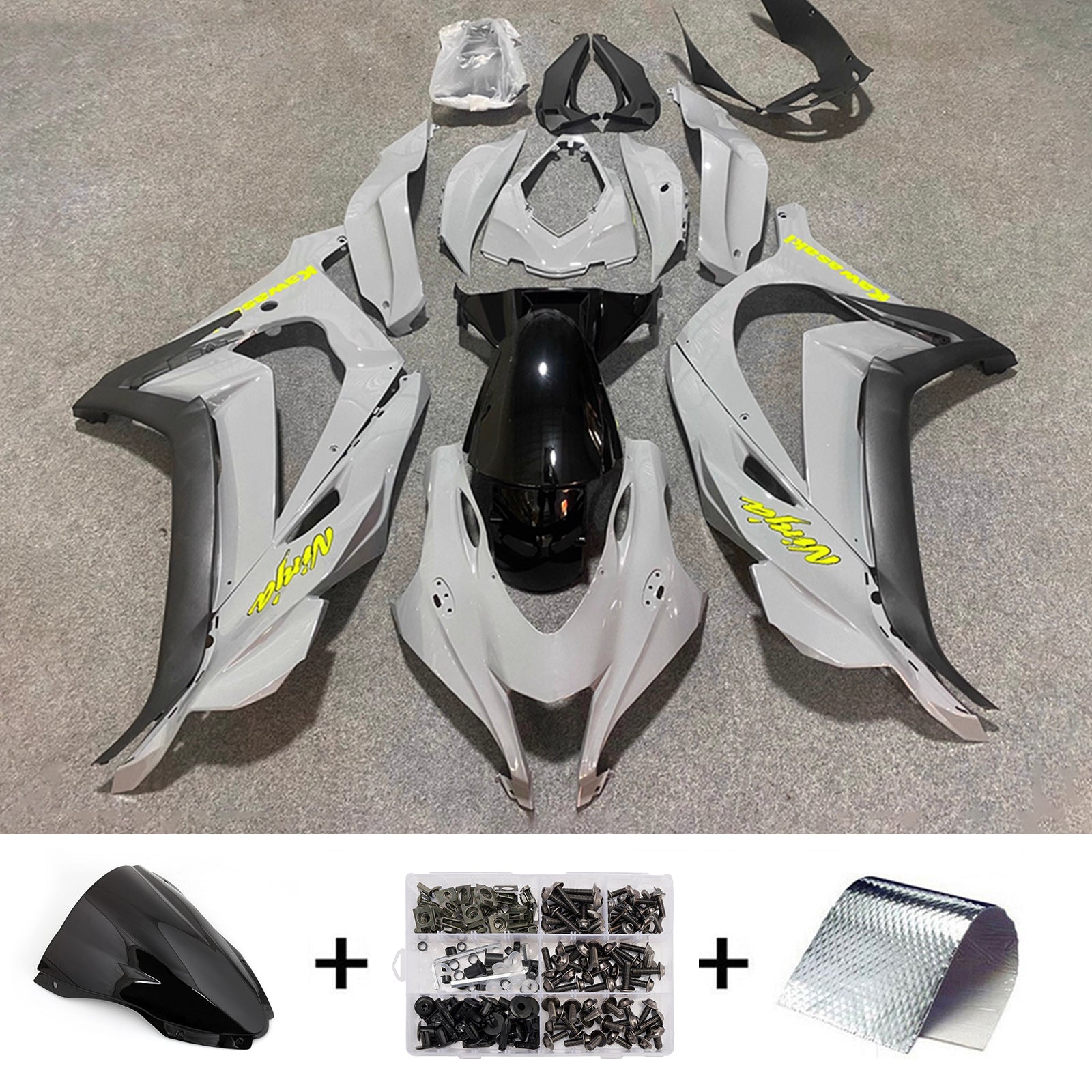 Amotopart 2016-2020 Kawasaki ZX10R Grey Black Fairing Kit