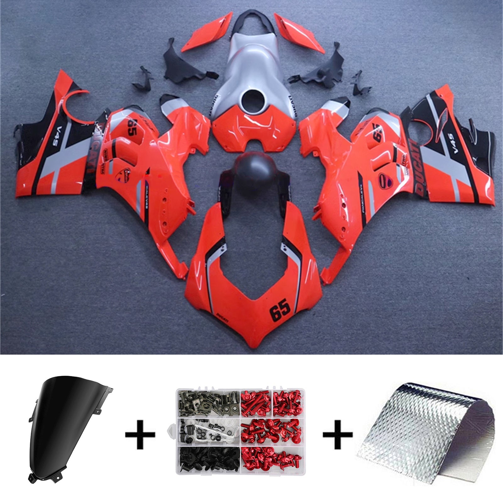 Kit de carénage Amotopart Ducati Panigale 20-21 V4 V4S & 21-22 V4SP & 19-22 V4R noir argent gris rouge