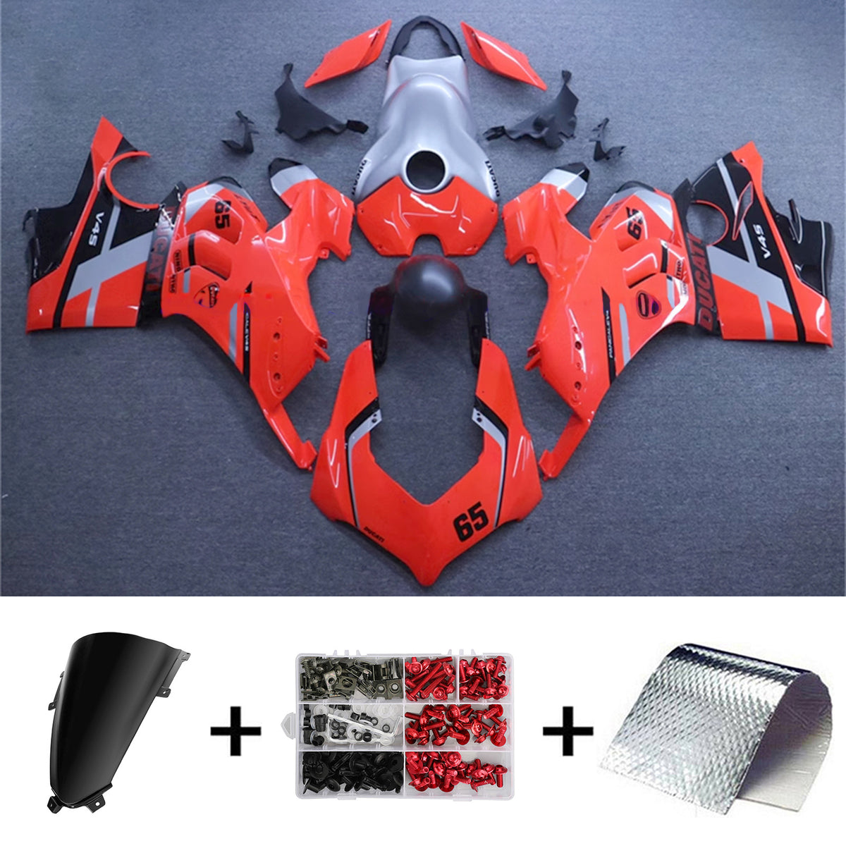 Amotopart Kit carena Ducati Panigale 20-21 V4 V4S &amp; 21-22 V4SP &amp; 19-22 V4R Nero Argento Grigio Rosso