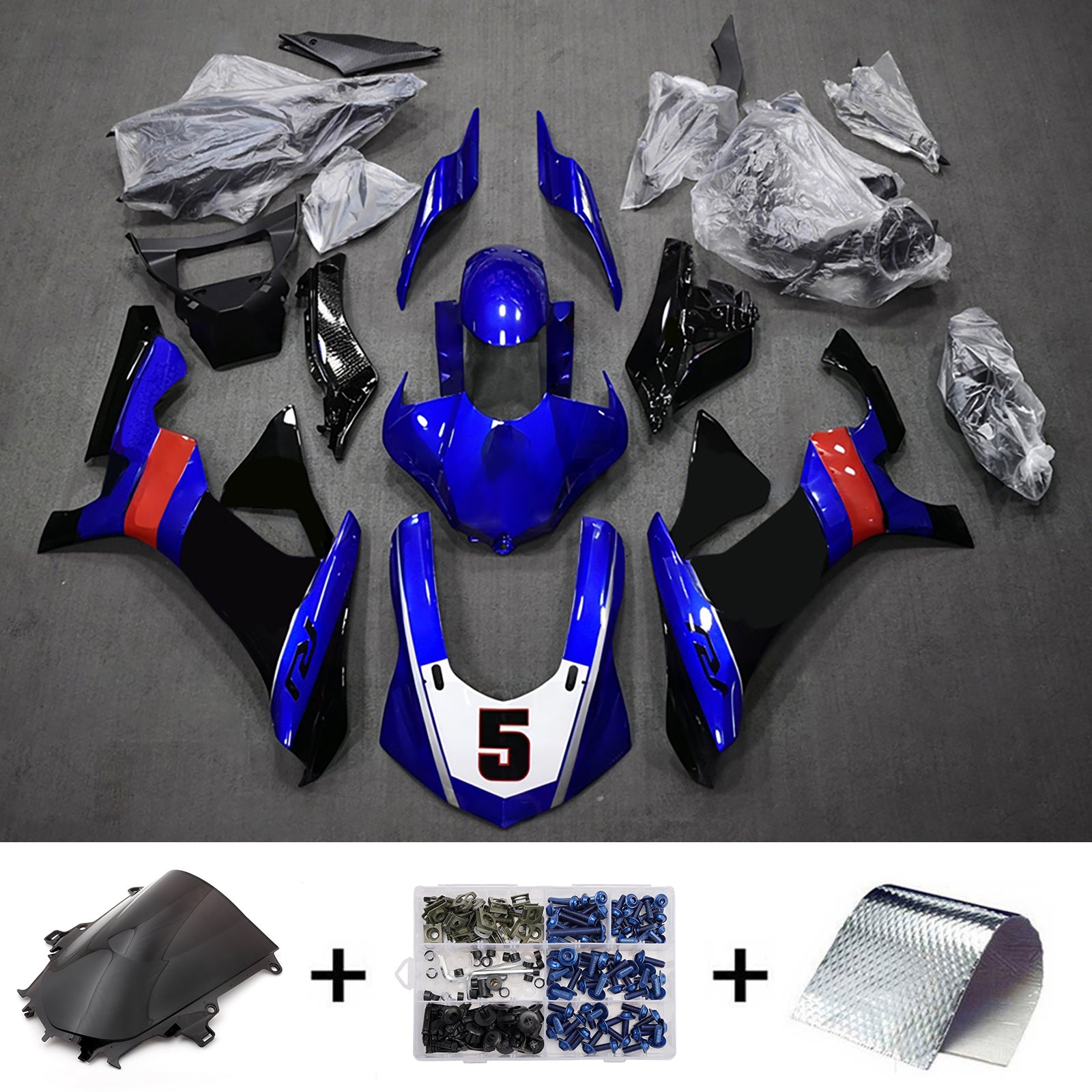 Amotopart 2015-2019 Yamaha YZF 1000 R1 Blue/Black Fairing Kit