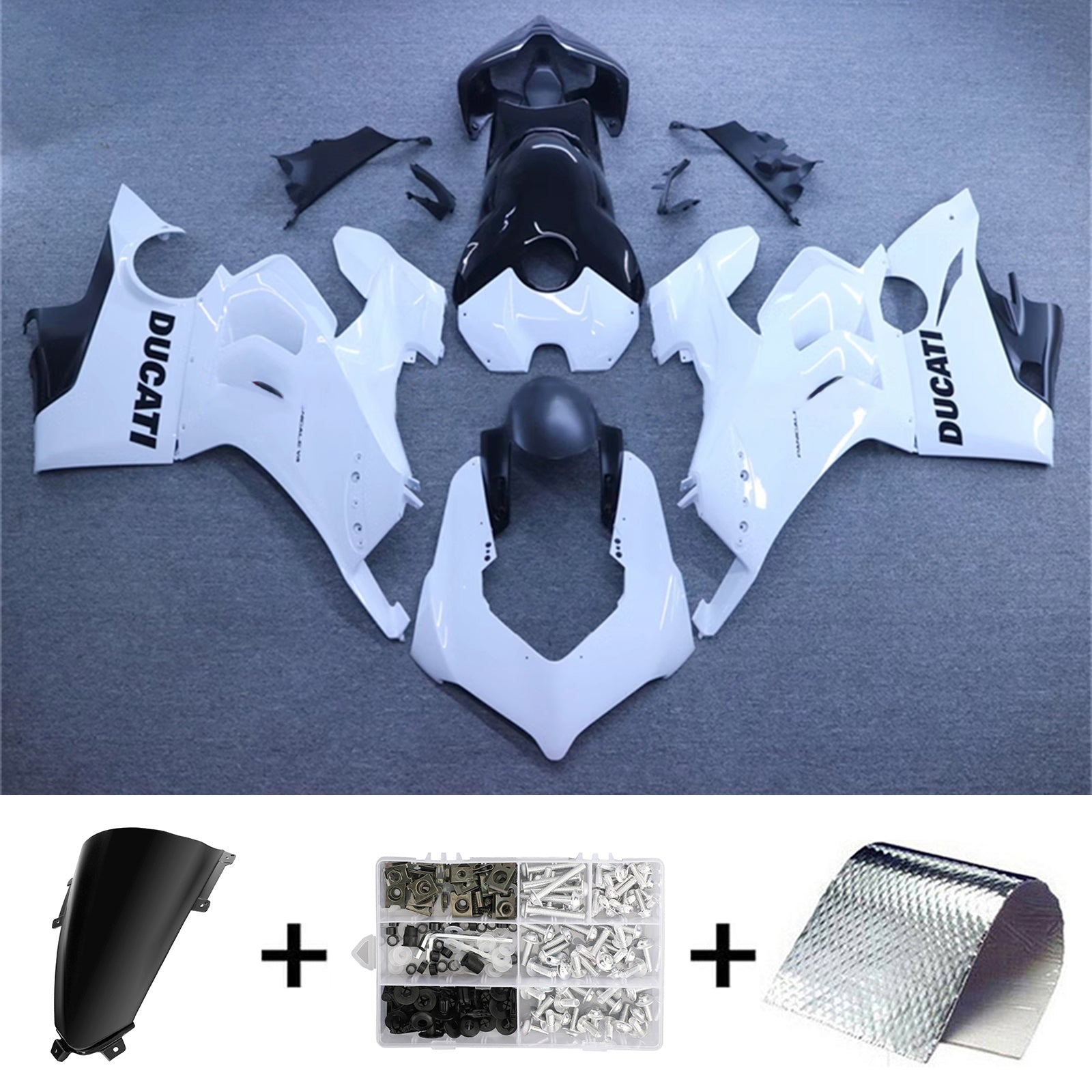 Amotopart Ducati Panigale 20-21 V4 V4S & 21-22 V4SP & 19-22 V4R Noir Blanc & Logo Kit Carénage