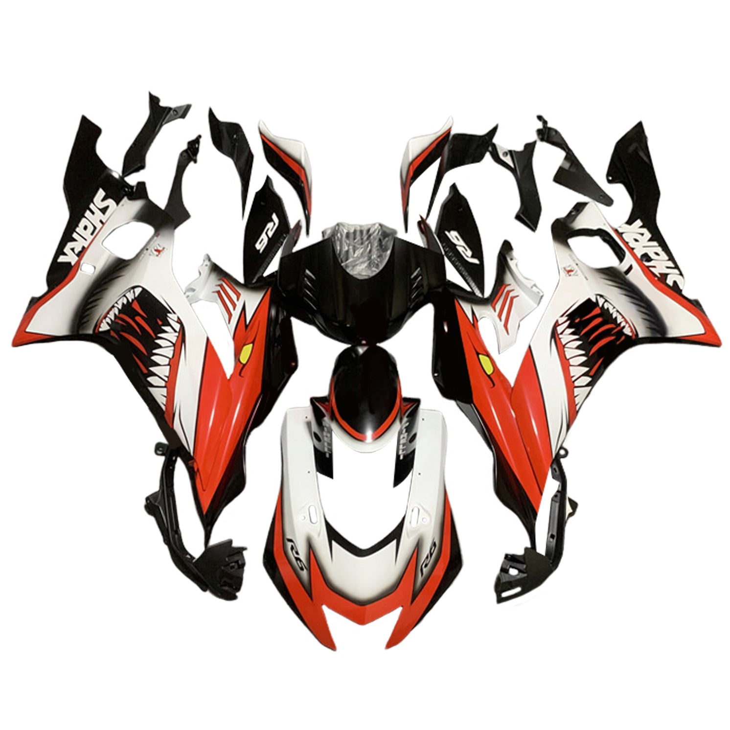 Amotopart 2017-2023 Yamaha YZF R6 Kit de carénage noir blanc orange