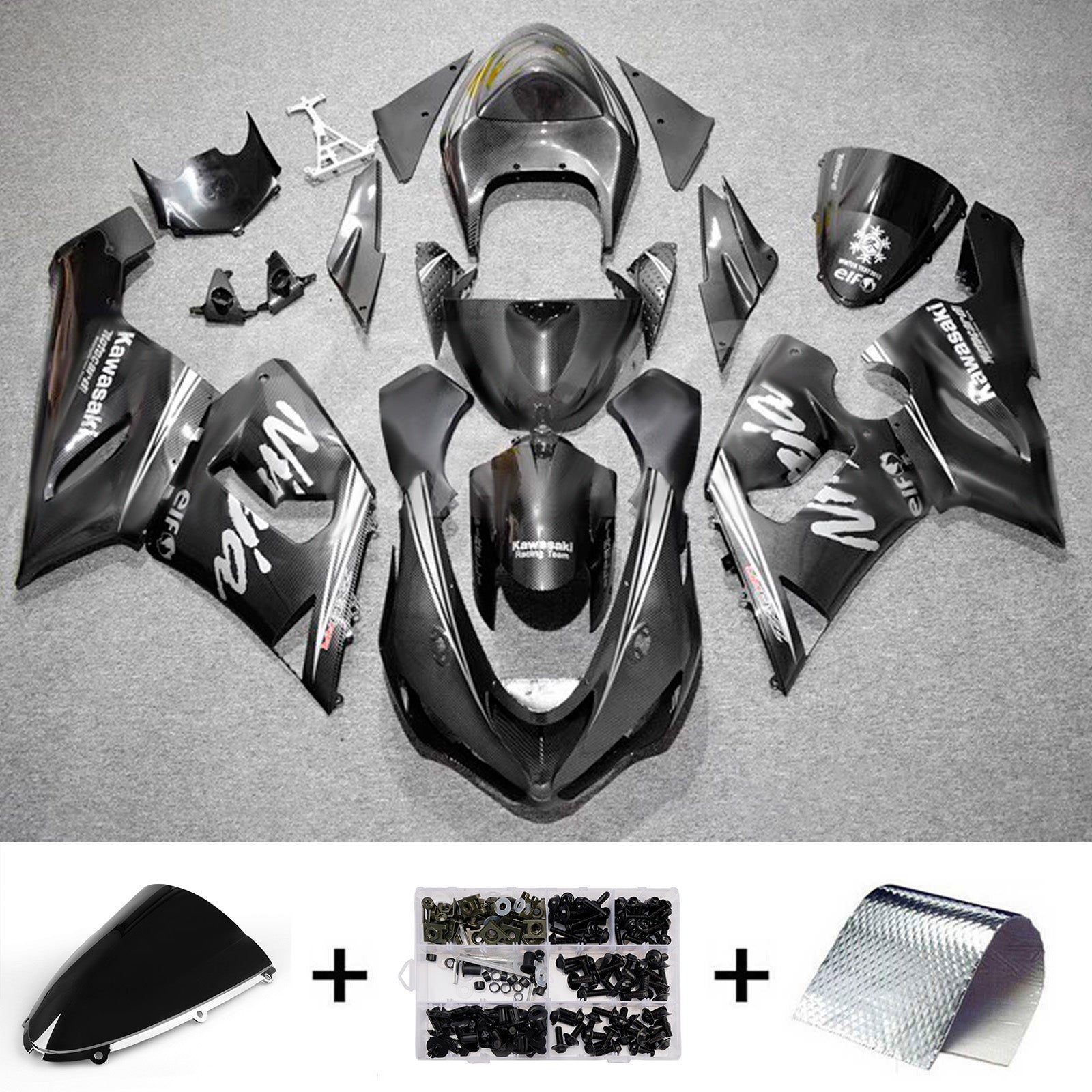 Amotopart 2005-2006 Kawasaki ZX6R 636 Black Carbon fiber pattern Fairing Kit