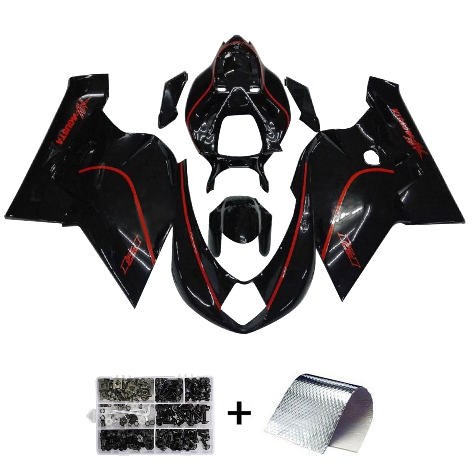 Amotopart 2005-2006 MV Agusta F4 1000 Kit de carenado negro con franja roja