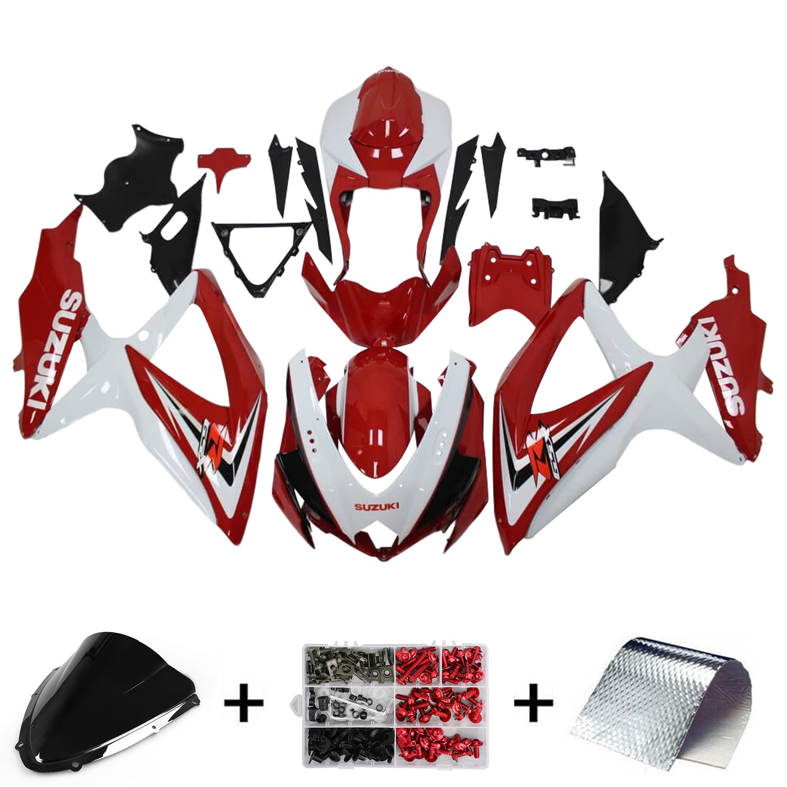 Amotopart 2008-2010 K8 GSXR 600/750 Suzuki Red&White Style1 Fairing Kit