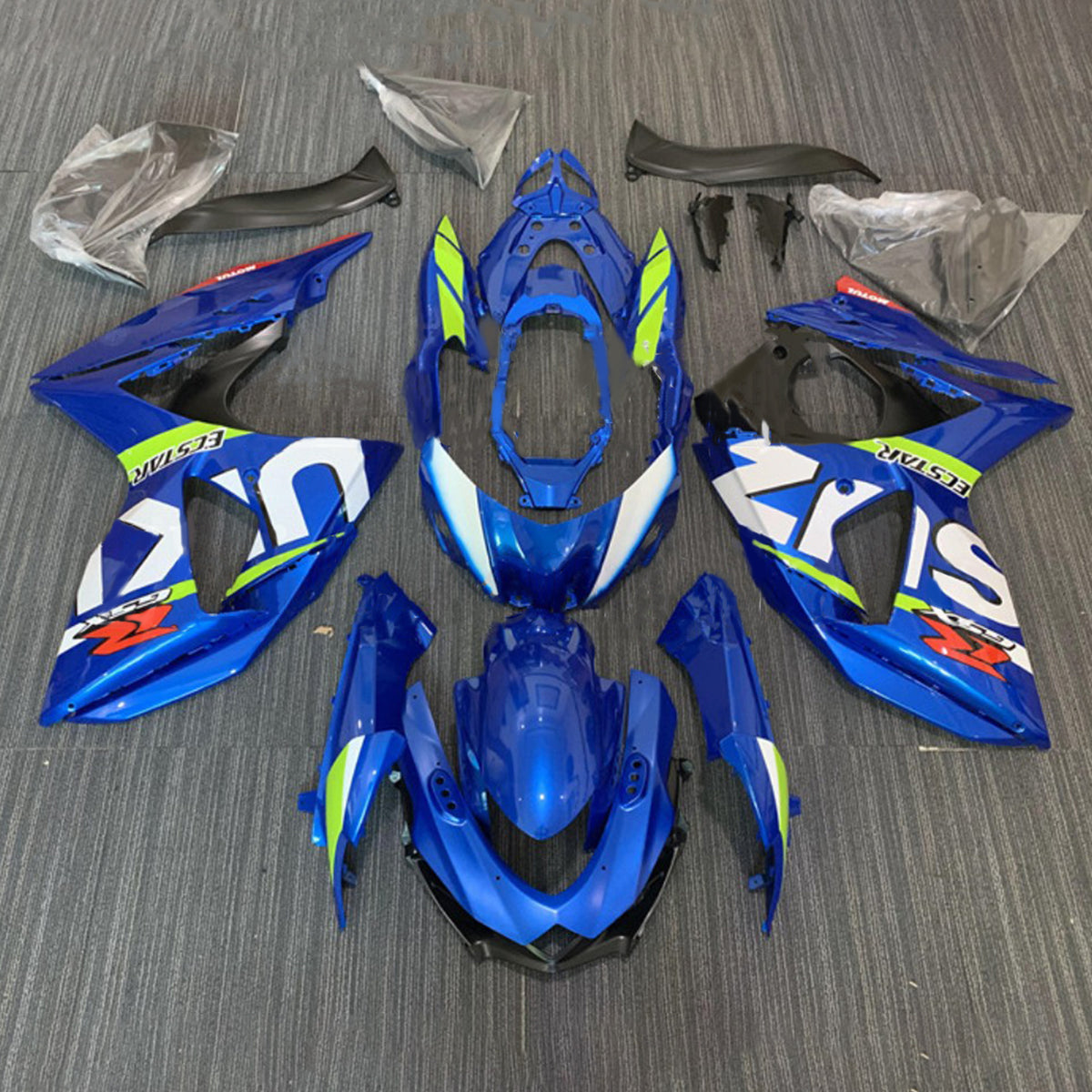 Amotopart 2009-2016 K9 GSXR1000 Suzuki Blue&Lime Green Fairing Kit