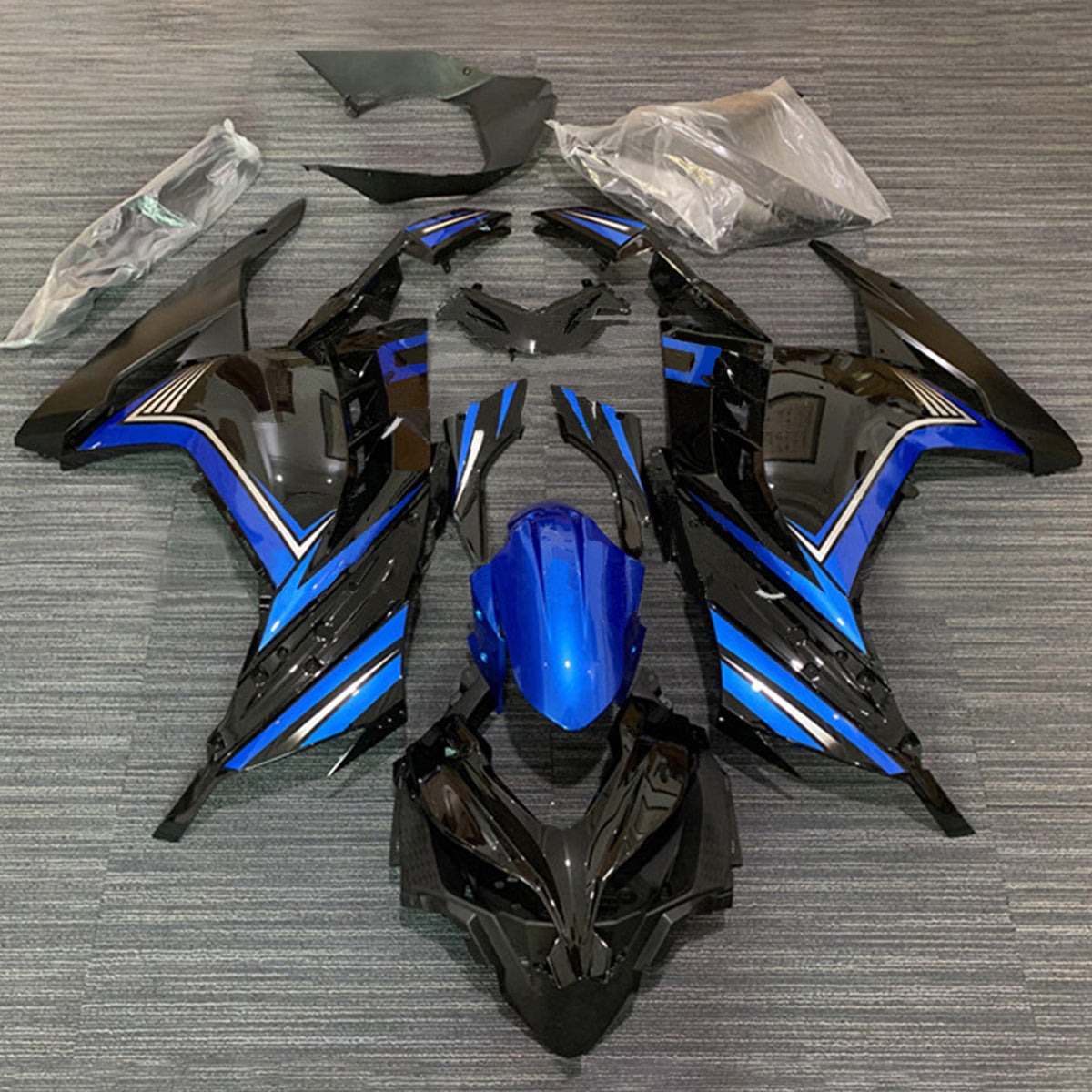 Amotopart 2013-2024 Kawasaki EX300/Ninja300 Kit de carenado azul brillante y negro