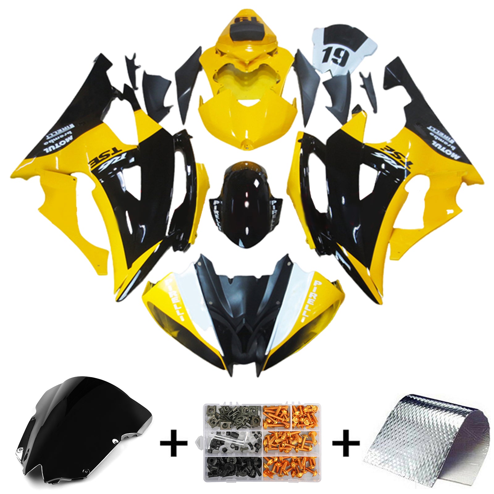 Amotopart 2008–2016 Yamaha YZF 600 R6 Gelb &amp; Schwarz Style1 Verkleidungsset