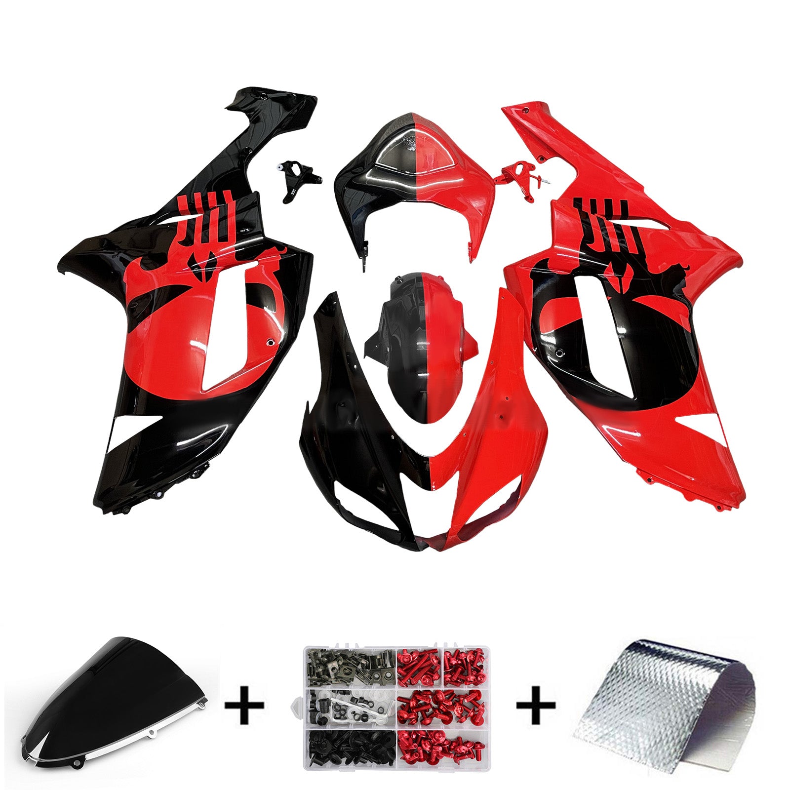 Amotopart 2007-2008 Kawasaki ZX6R 636 Red Black Fairing Kit