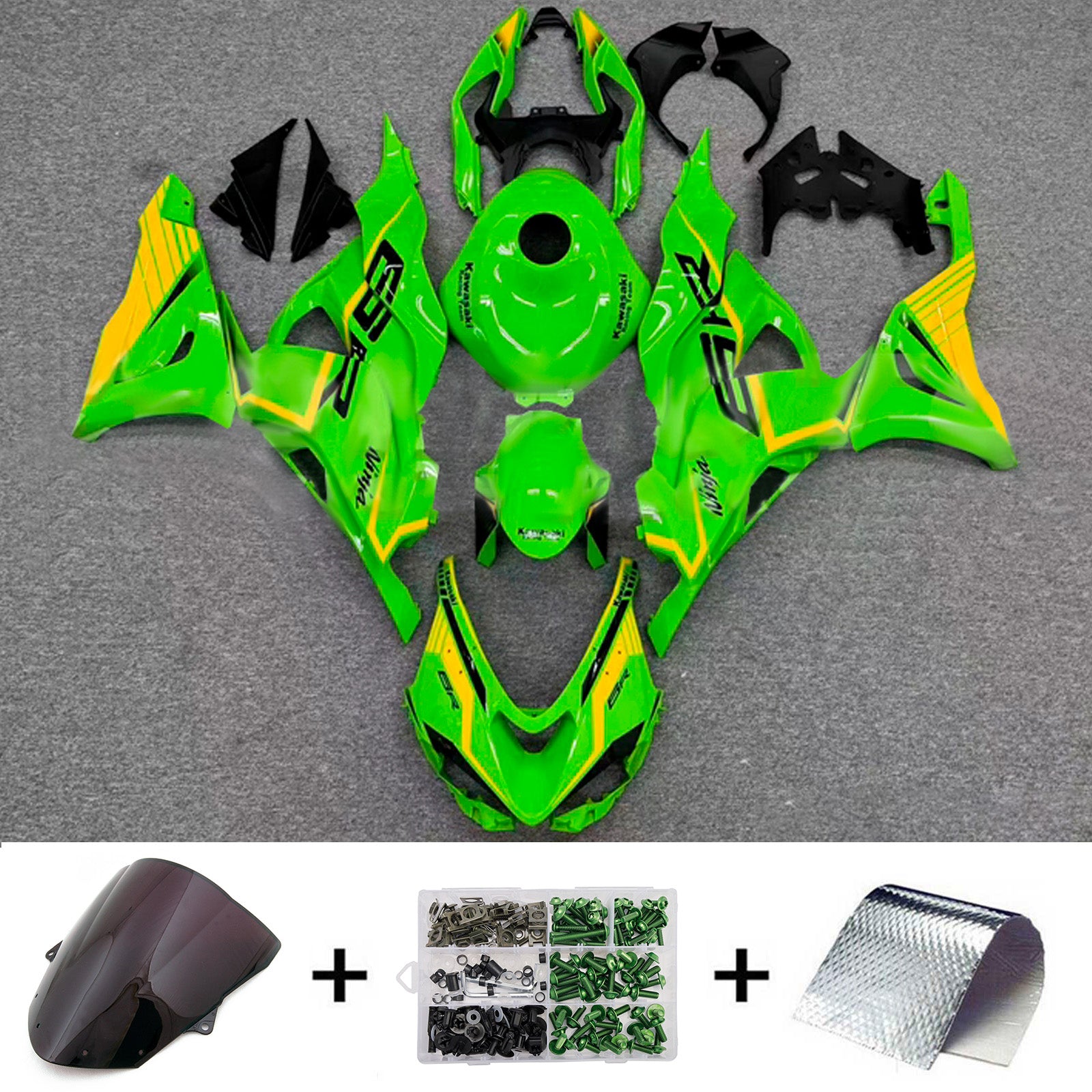 Amotopart 2024-2025 Kawasaki ZX-6R Green Yellow Fairing Kit