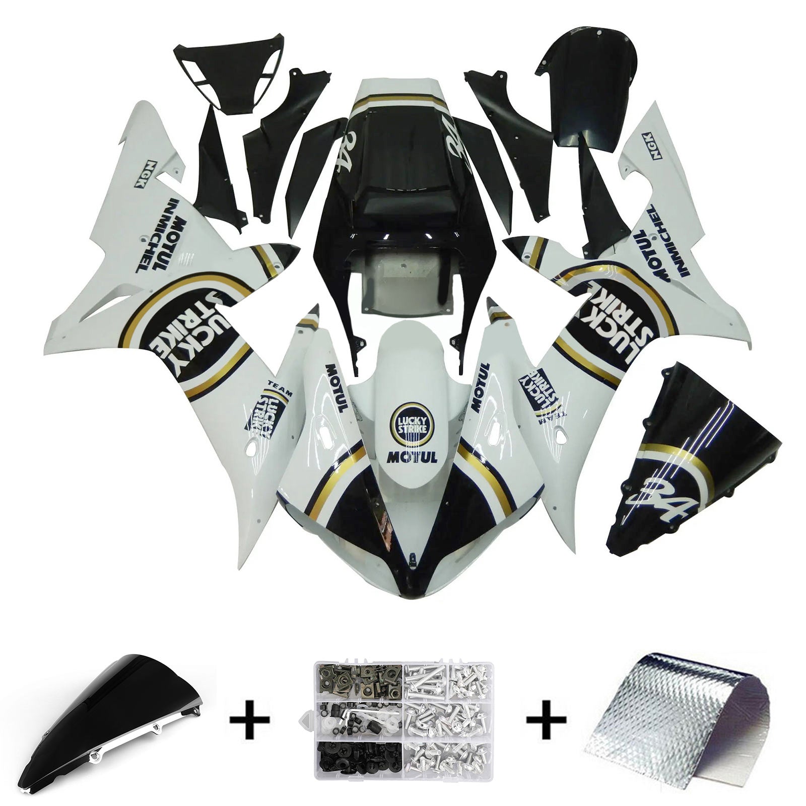 Amotopart 2002-2003 Yamaha YZF R1 Kit de carenado blanco brillante negro