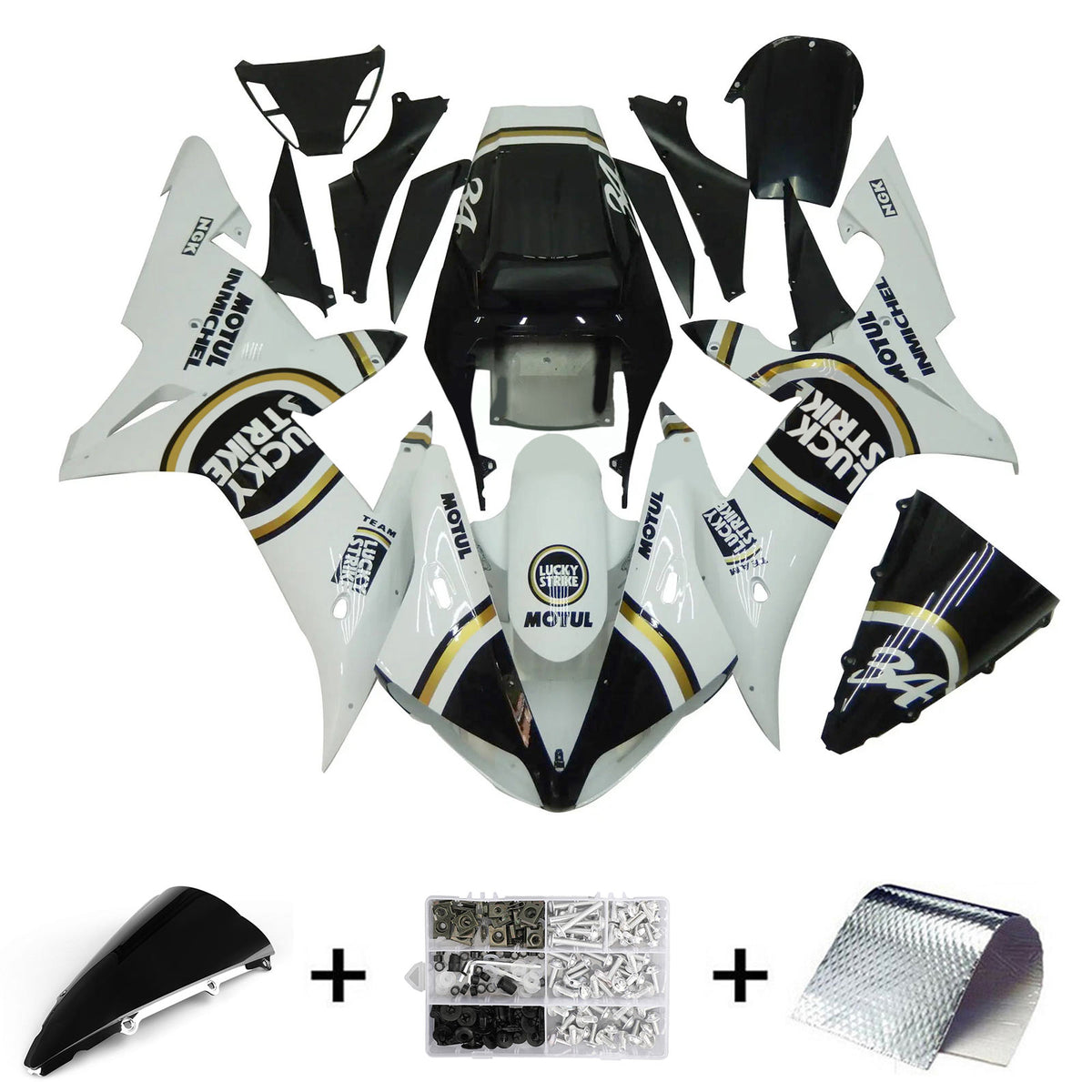 Kit carena Amotopart 2002-2003 Yamaha YZF R1 bianco nero lucido