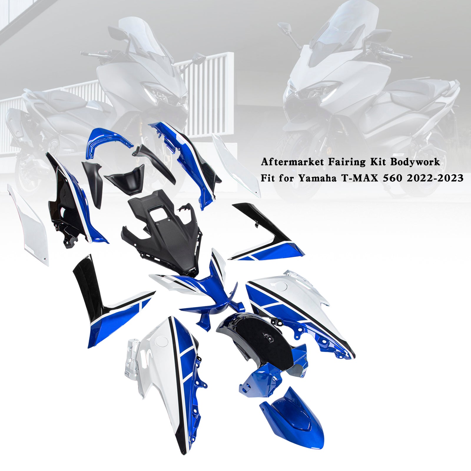 Amotopart 2023-2024 Yamaha T-MAX 560 Kit de carénage noir blanc bleu