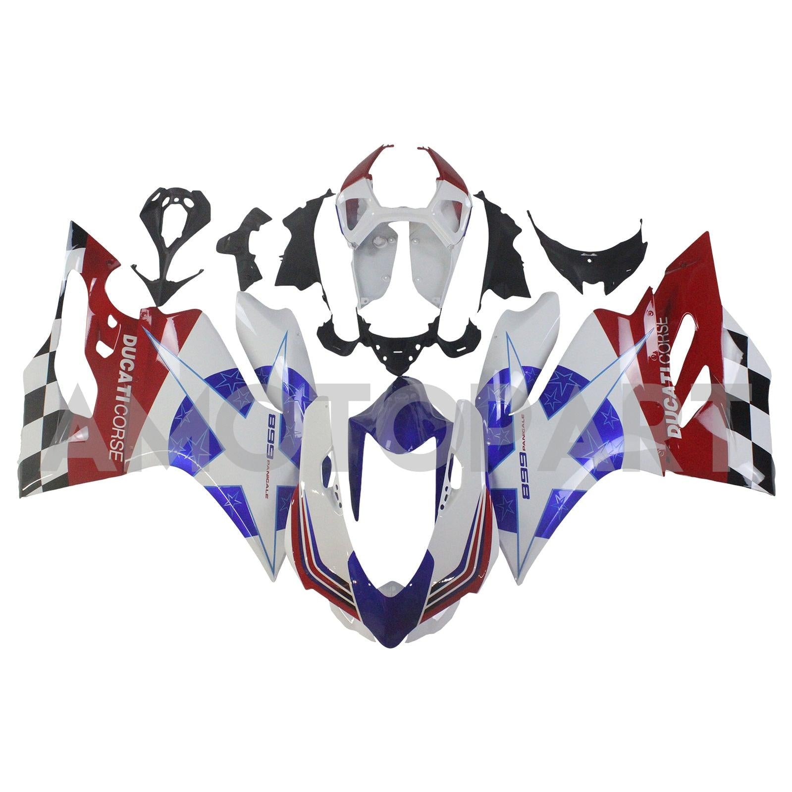 Amotopart 2012-2015 Ducati 899 Blue Red & White Stars Fairing Kit