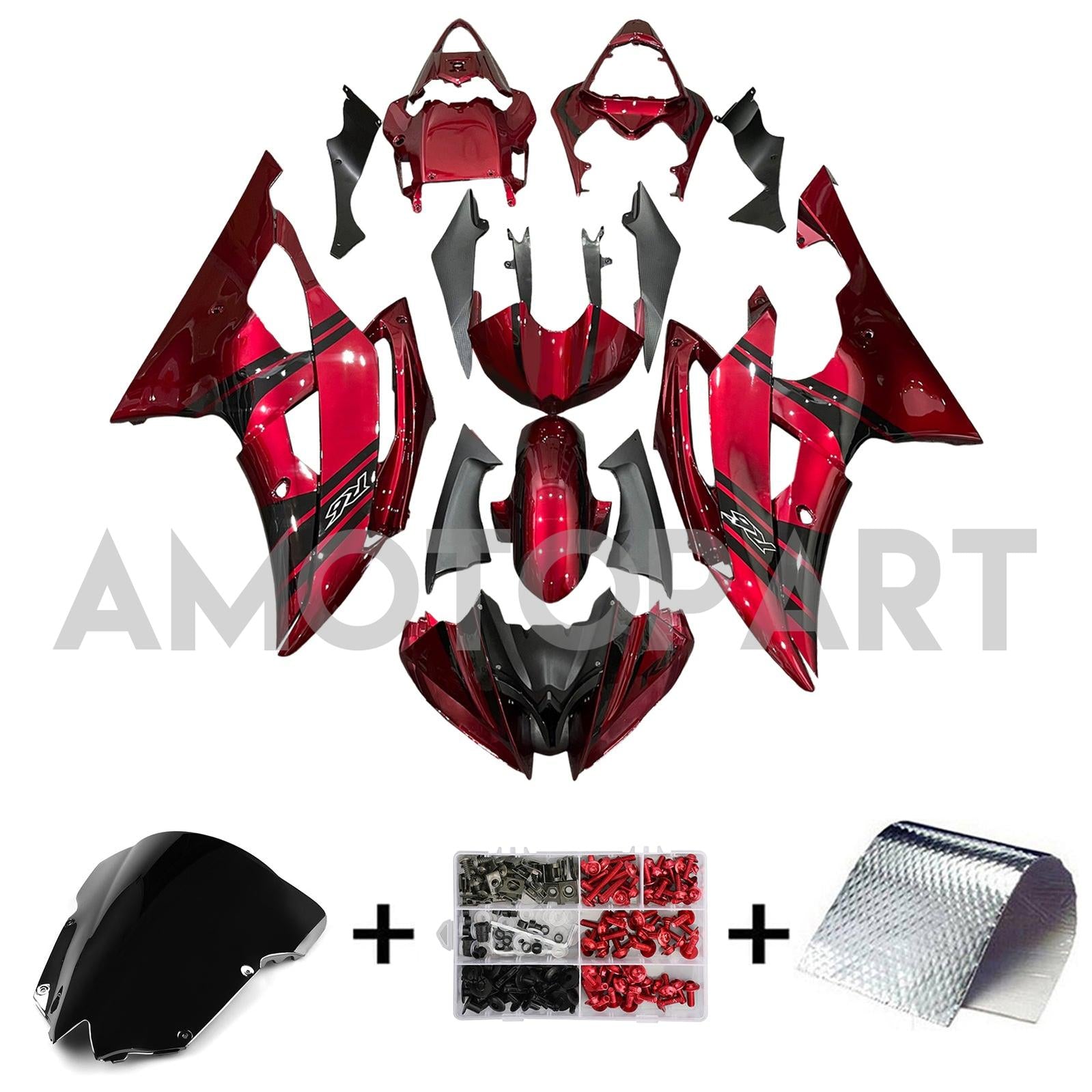 Amotopart 2008-2016 Yamaha YZF 600 R6 Gloss Red&Black Fairing Kit