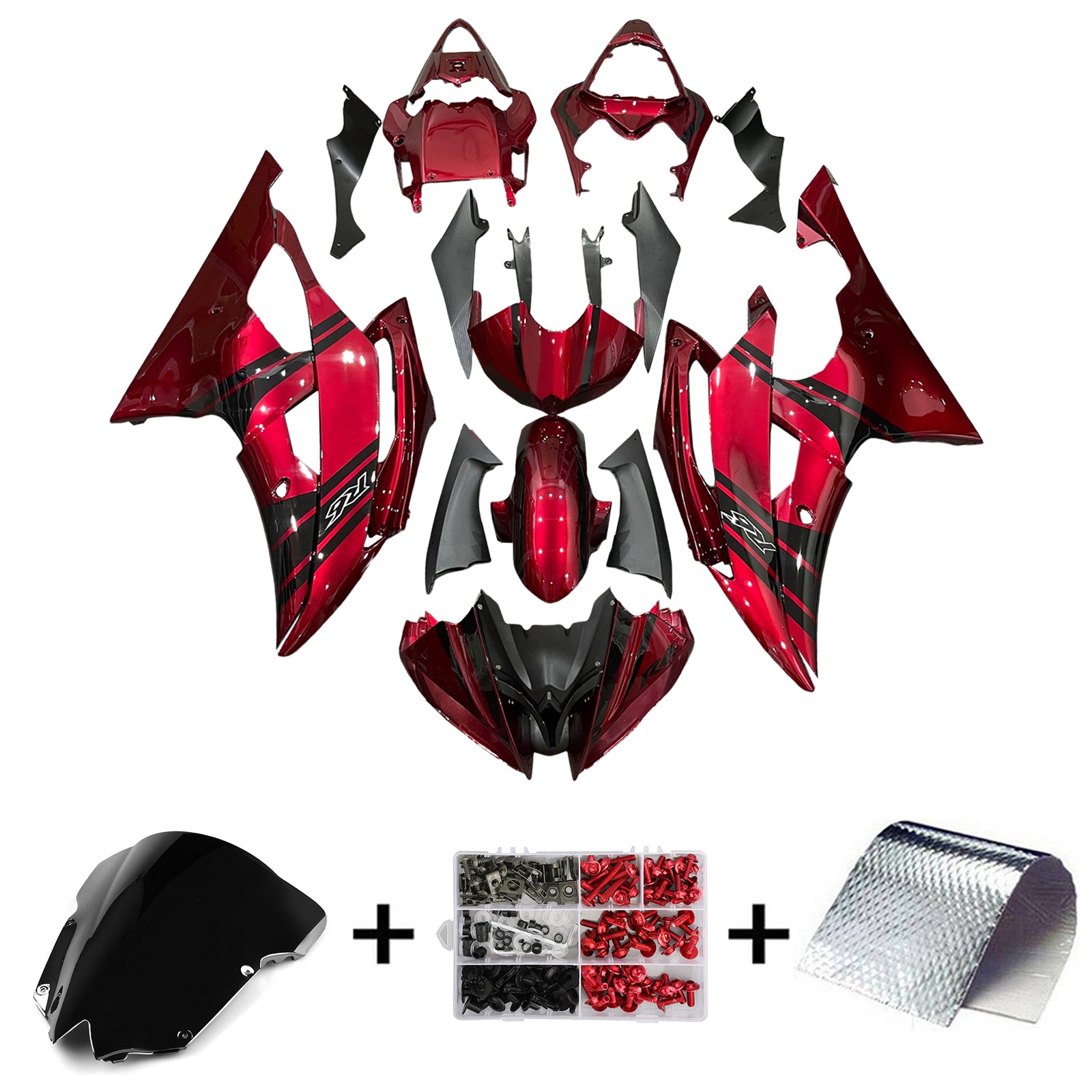 Amotopart 2008-2016 Yamaha YZF 600 R6 Kit de carenado rojo y negro brillante