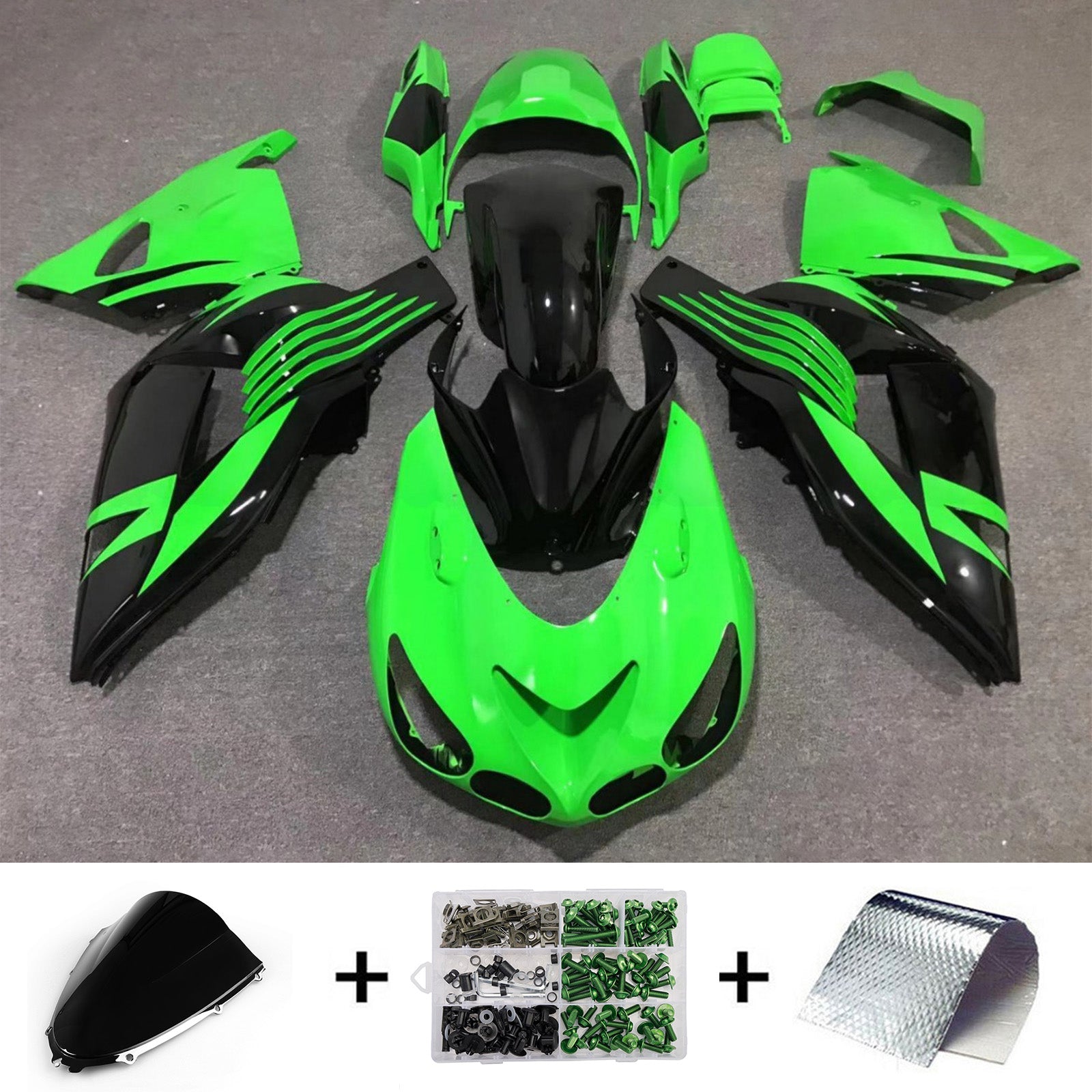 Amotopart 2006-2011 Kawasaki ZX14R ZZR1400 Black Green Fairing Kit