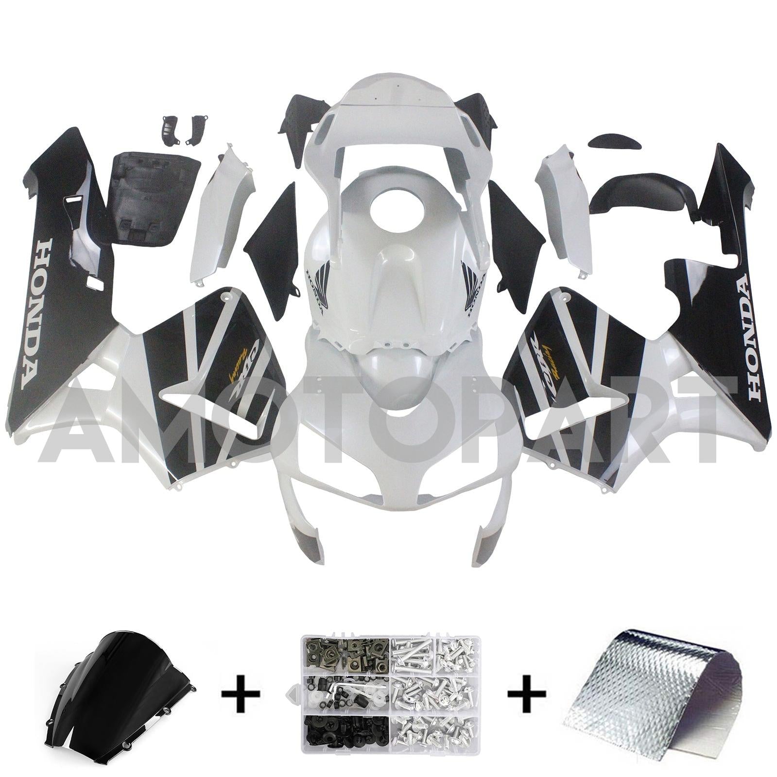 Amotopart 2003–2004 Honda CBR600RR Weiß Schwarz Verkleidungsset