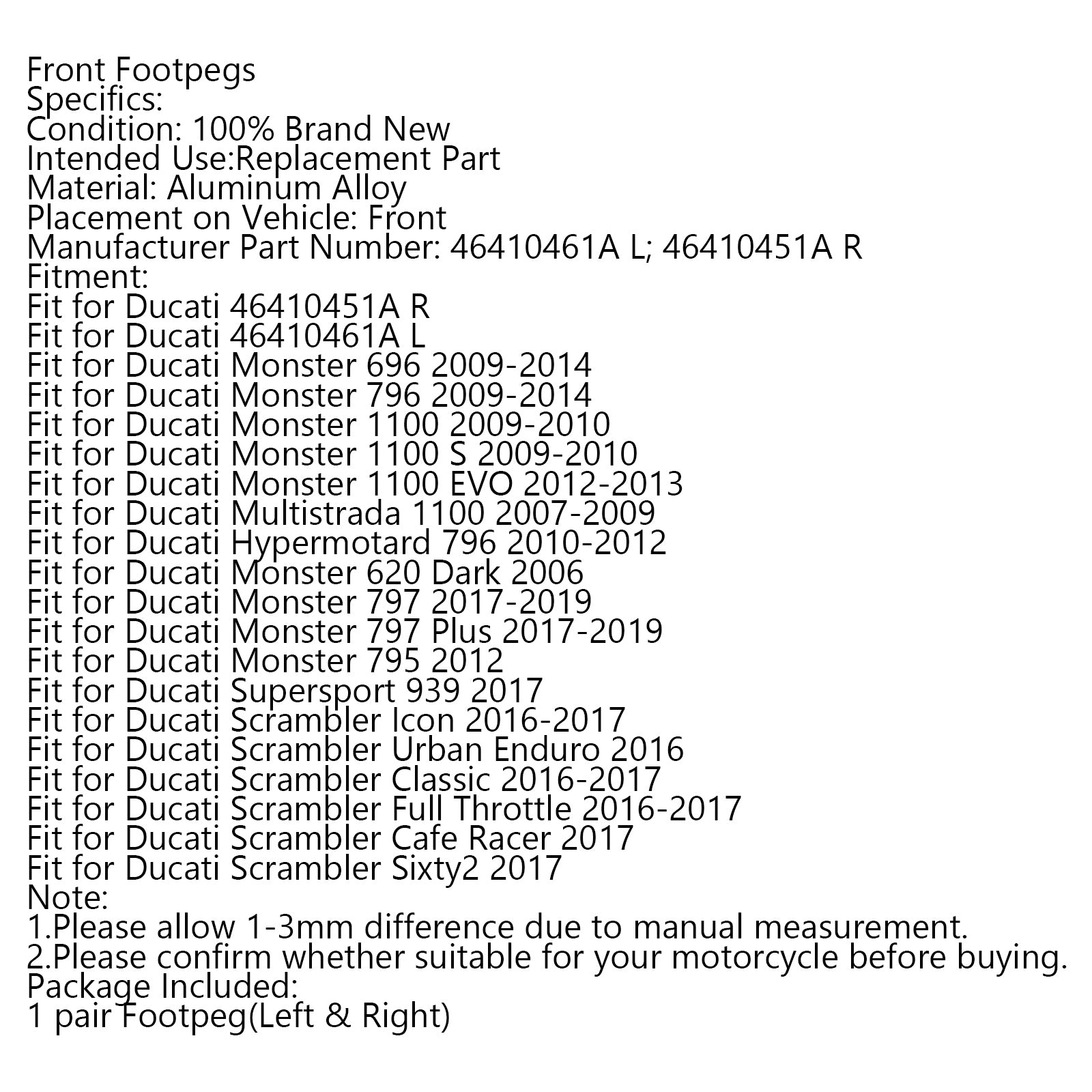 Ducati Monster 796 1100 620 797 795 Scrambler Icon Fußrasten vorne