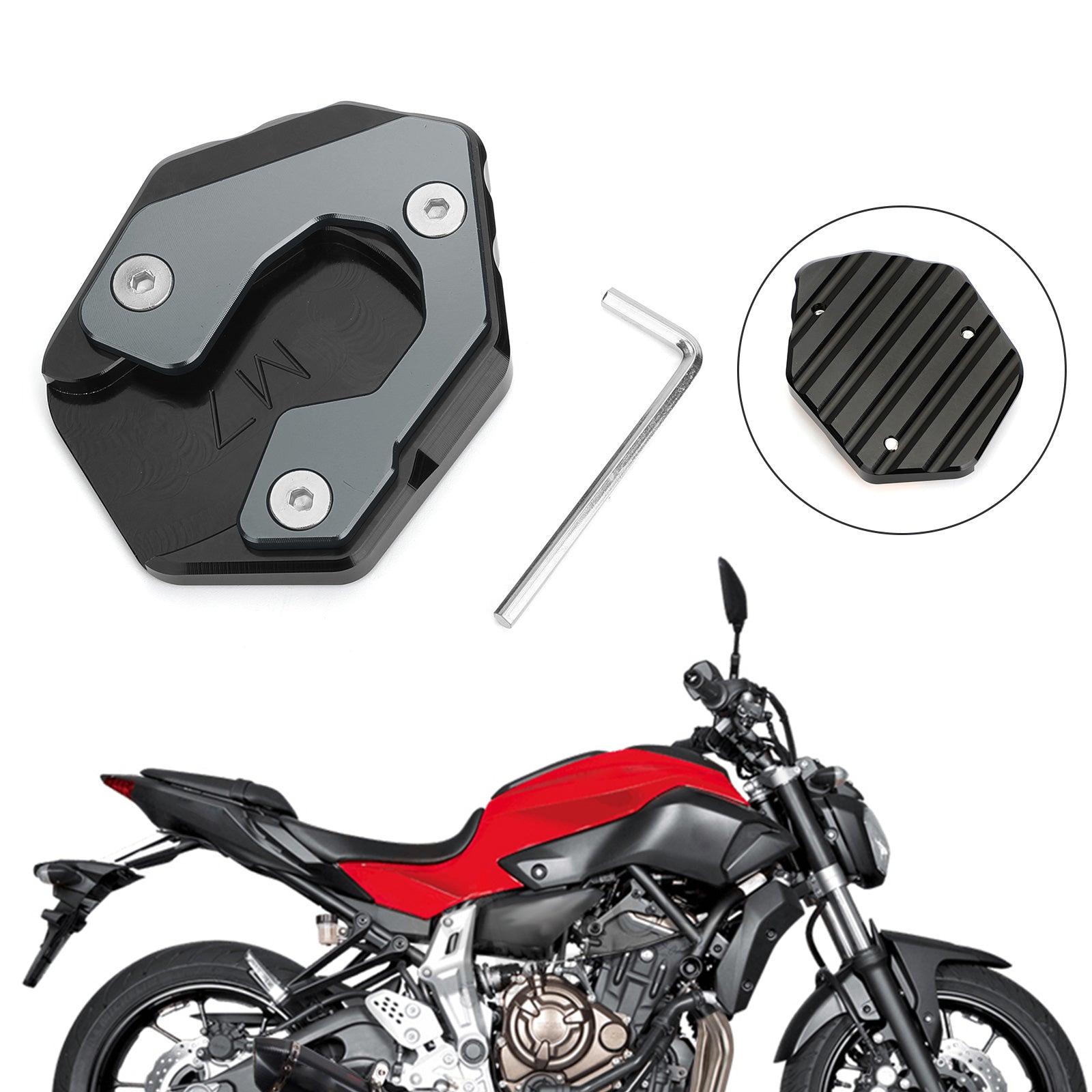 Yamaha MT-07 FZ-07 Extension de béquille latérale Plaque d'agrandissement de béquille Titane