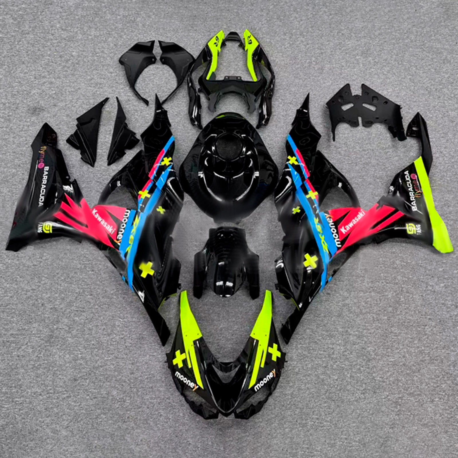 Amotopart 2024-2025 Kawasaki ZX-6R Black Pink Blue Green Fairing Kit