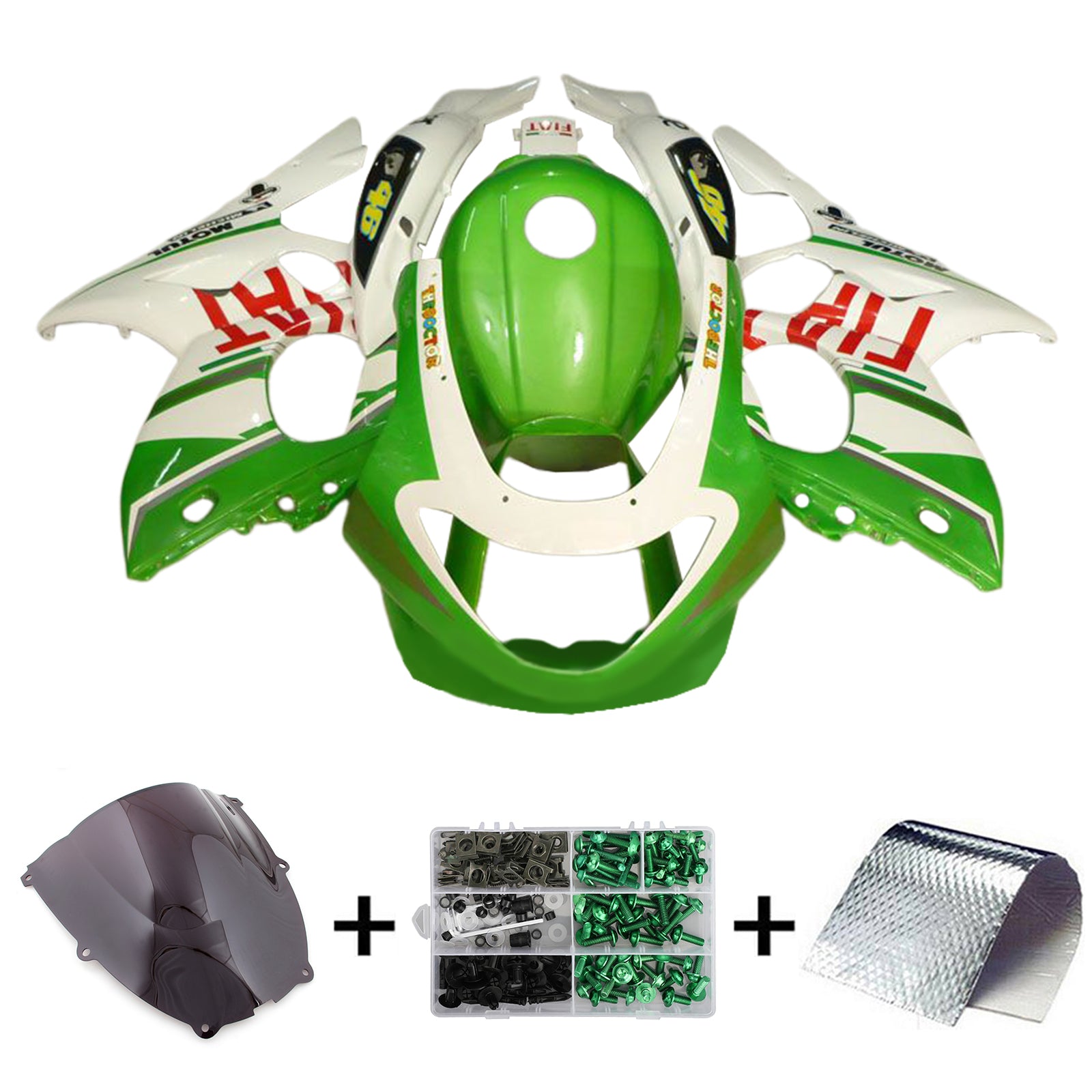 Amotopart 1996-2007 Yamaha YZF 600R Thundercat White Light Green Red Fairing Kit