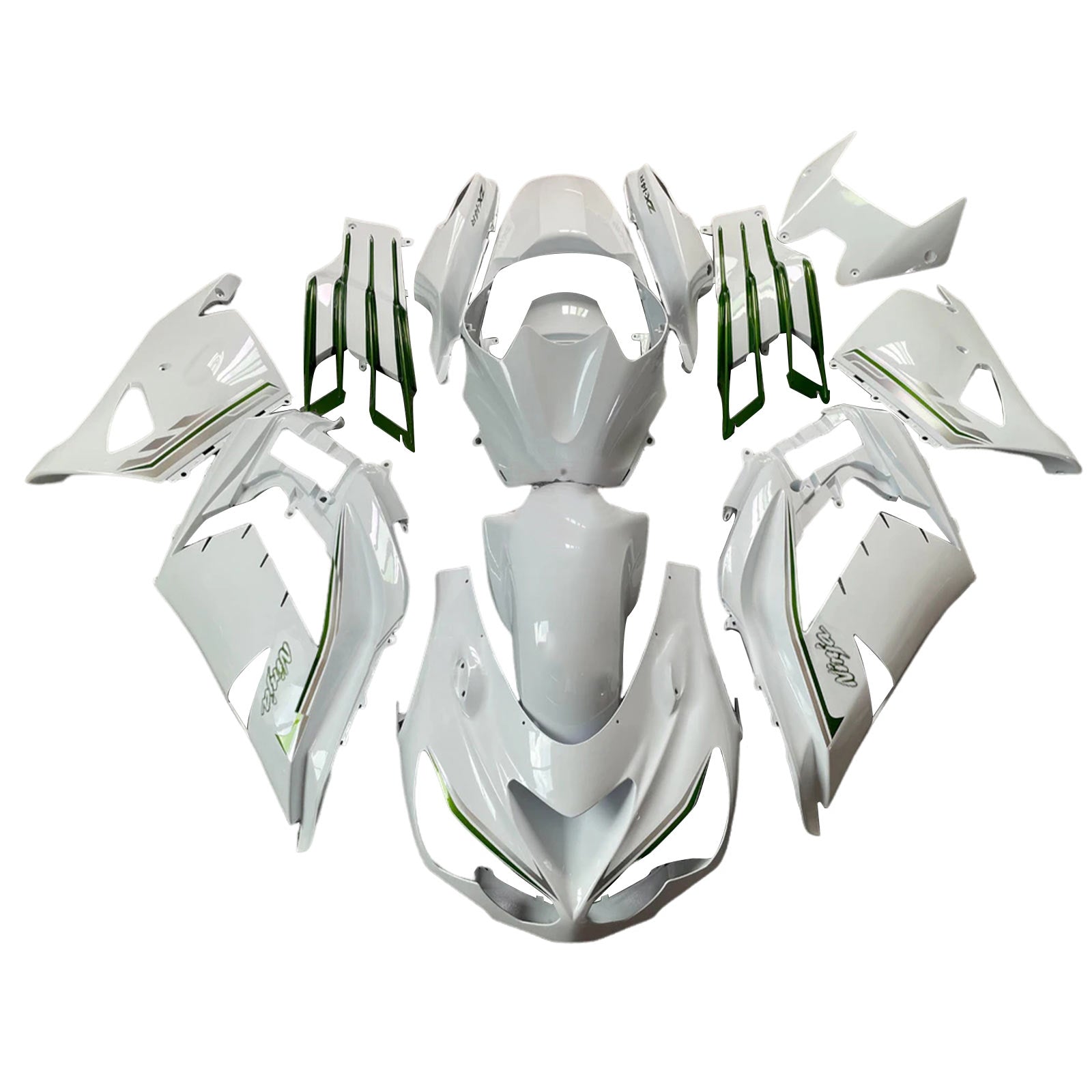 Amotopart 2012-2022 Kawasaki ZX14R ZZR1400 Kit de carenado blanco y verde