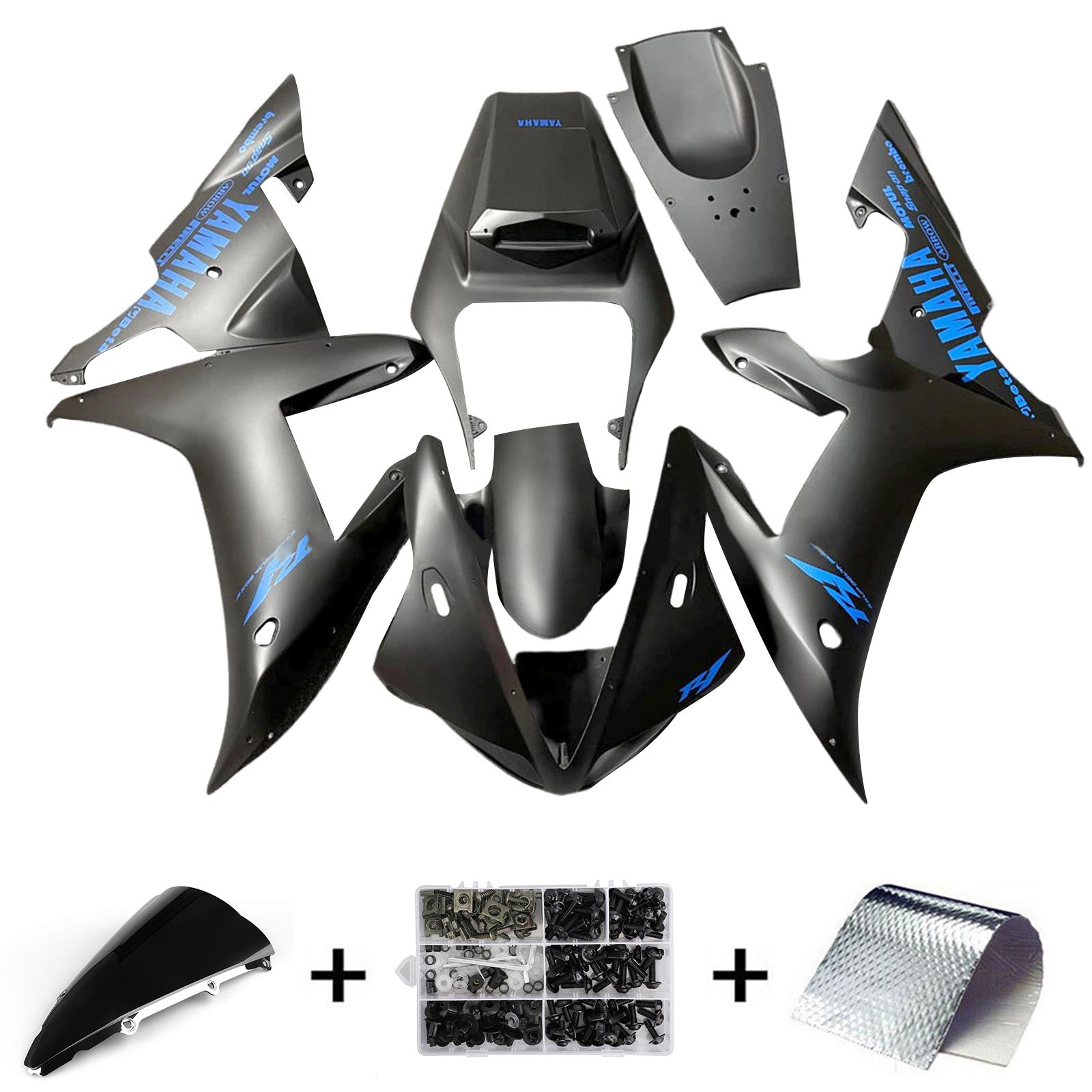 Amotopart 2002-2003 Yamaha YZF R1 Kit de carenado azul negro mate