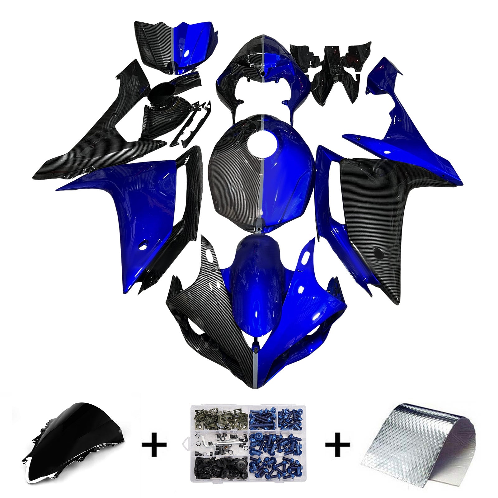 Amotopart 2007-2008 Yamaha YZF-R1 Carbon Fiber Blue Fairing Kit