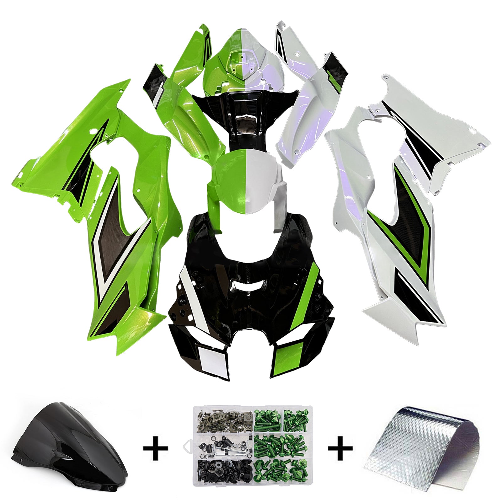 Amotopart 2021-2025 Kawasaki ZX14R ZZR1400 Green White Black Fairing Kit