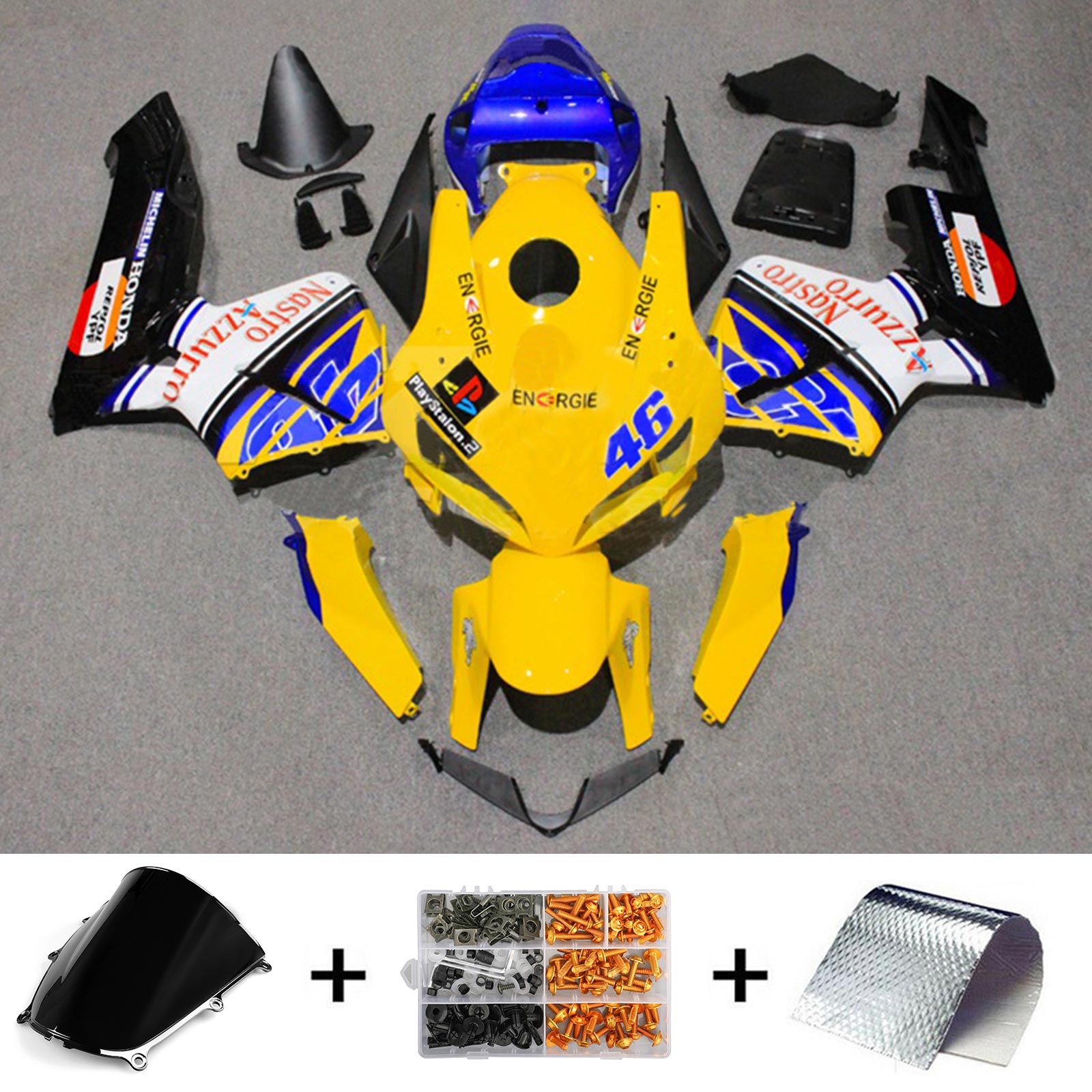 Amotopart 2005-2006 Honda CBR600RR Kit de carenado amarillo azul