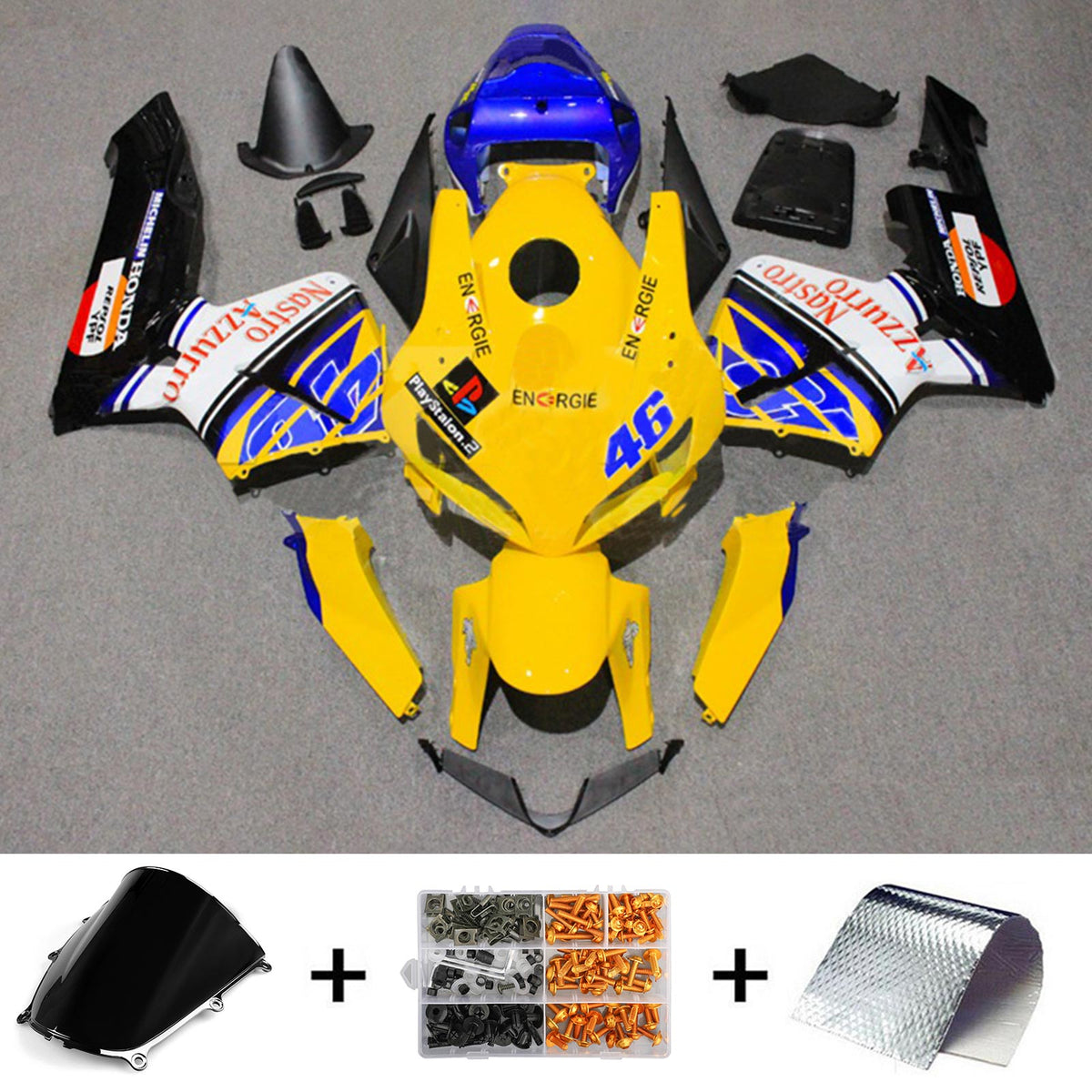 Kit carena Amotopart 2005-2006 Honda CBR600RR giallo blu