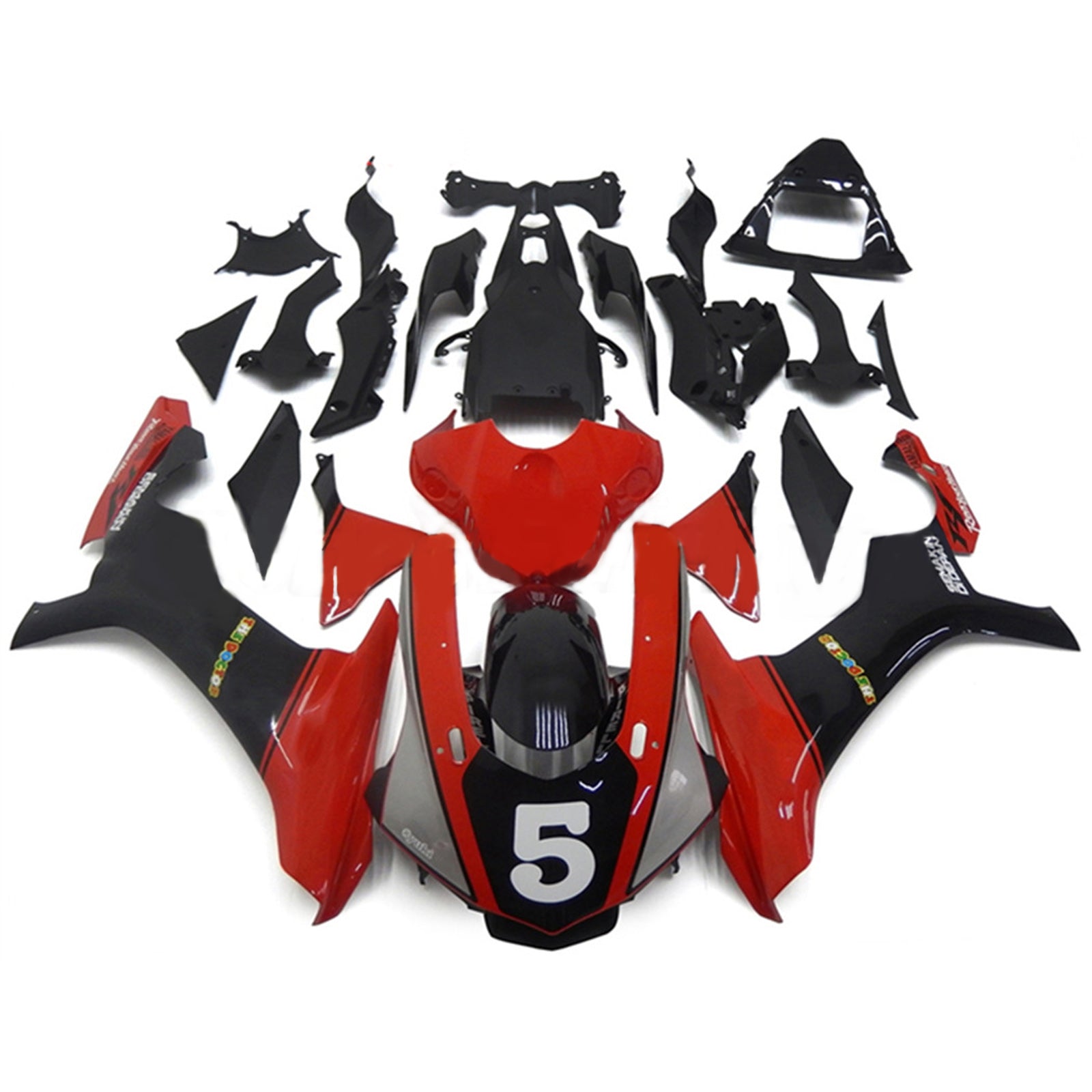 Amotopart Verkleidungsset für Yamaha YZF 1000 R1 2015–2019, Rot und Schwarz