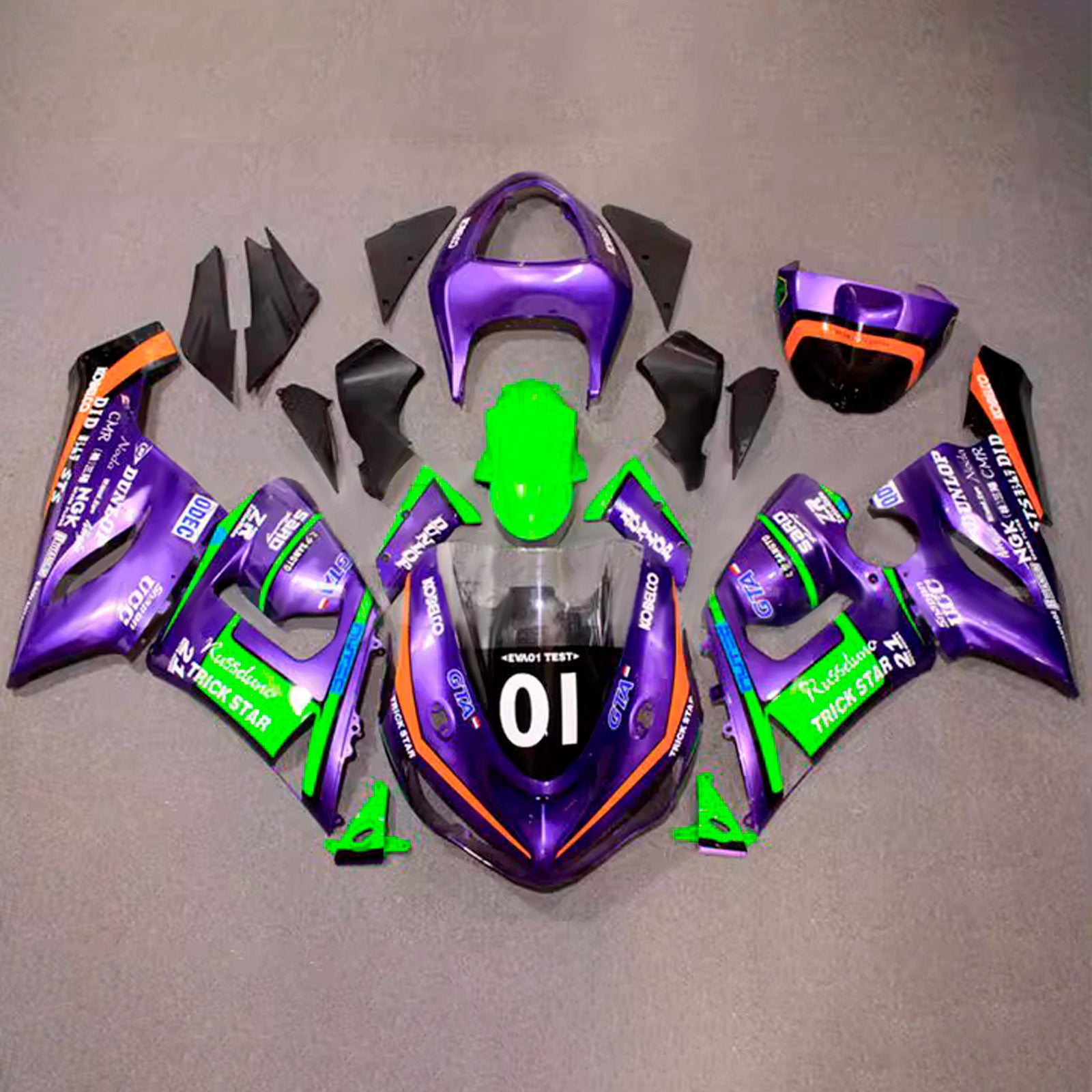 Amotopart 2005-2006 Kawasaki ZX6R 636 Purple Green Fairing Kit