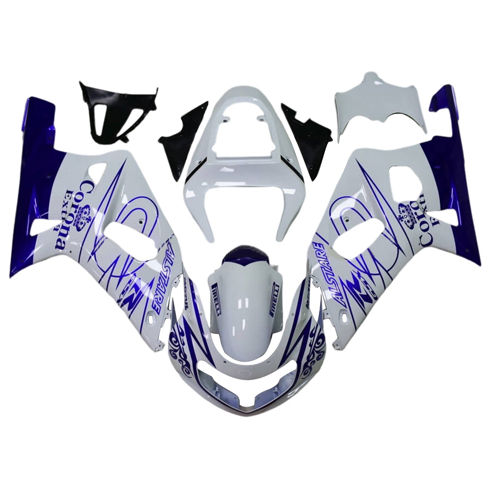 Amotopart 2001-2003 GSXR600 2000-2003 GSXR750 K1 Suzuki White&Blue Stripe Fairing Kit