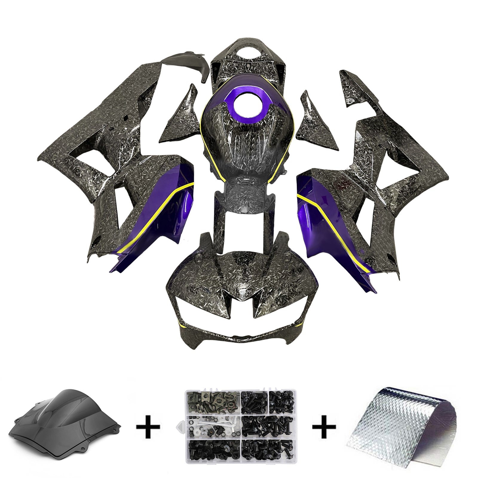 Amotopart 13-25 version américaine & Kit de carénage violet en fibre de carbone forgée pour Honda CBR600RR (version européenne 2013-2023)
