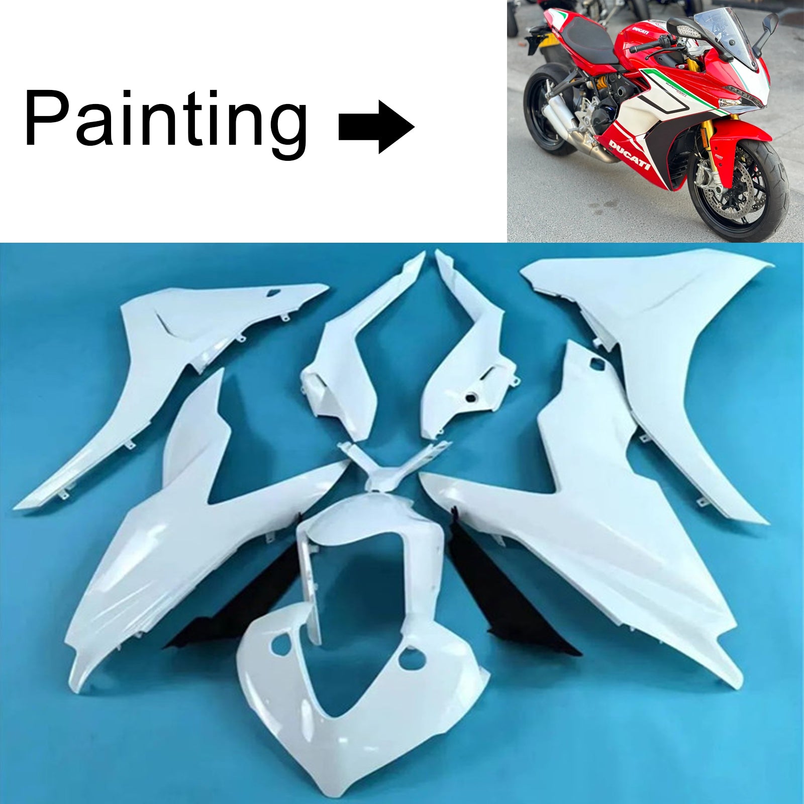 Amotopart 2017-2022 Ducati Supersport 939 / 939S Weiß Rot Verkleidungssatz