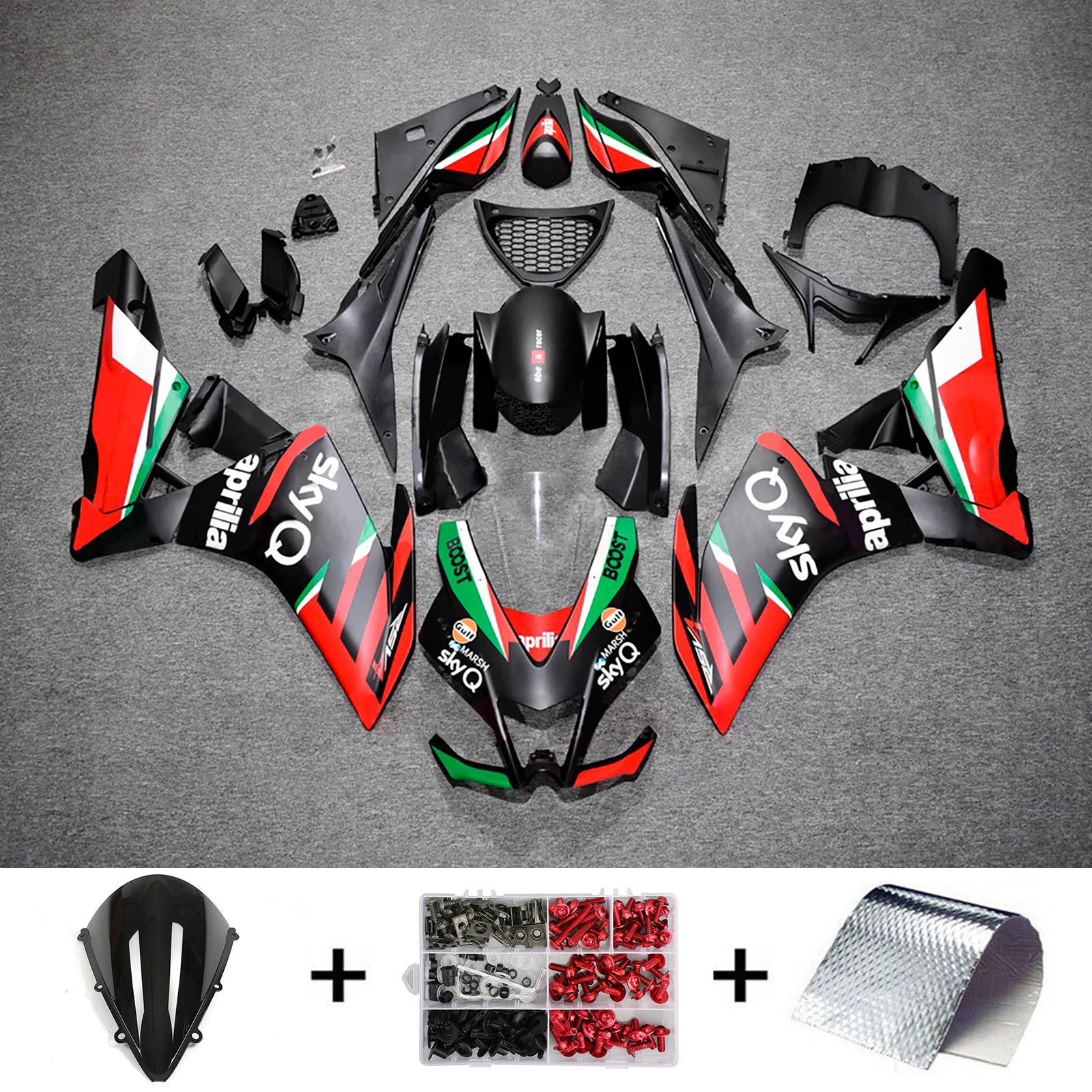 Amotopart 2009-2015 Aprilia RSV4 1000 Red Green Black Fairing Kit