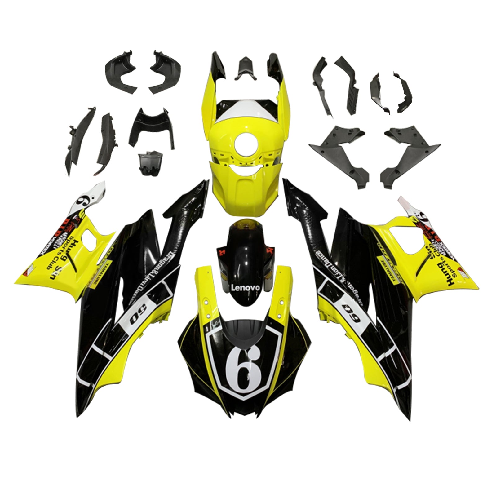 Amotopart Yamaha 2019-2021 YZF R3/YZF R25 Kit de carénage jaune et noir Style2