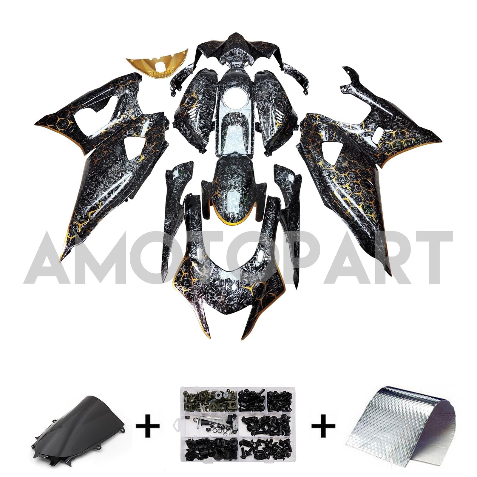Amotopart 2021-2025 Yamaha YZF-R7 Forged Carbon Fiber Gold Fairing Kit